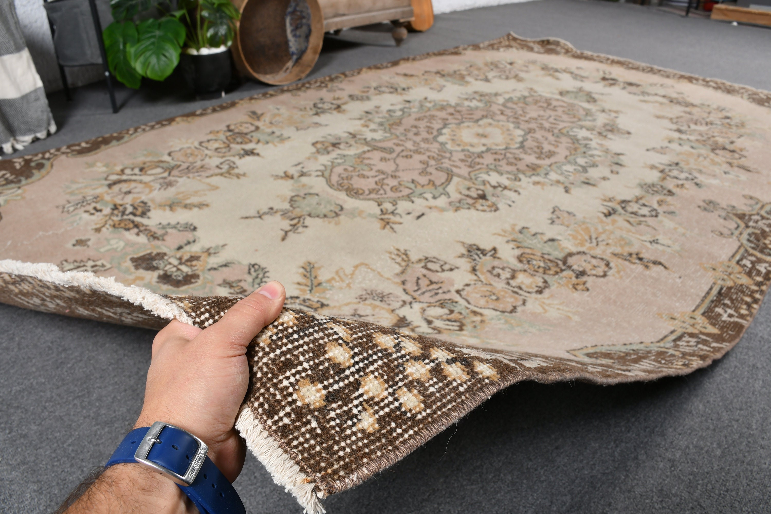 Vintage Halılar, Bej Fas Halıları, Salon Halıları, 5.4x9.2 ft Büyük Halı, Türk Halısı, Özel Halı, Antika Halılar, Oturma Odası Halıları