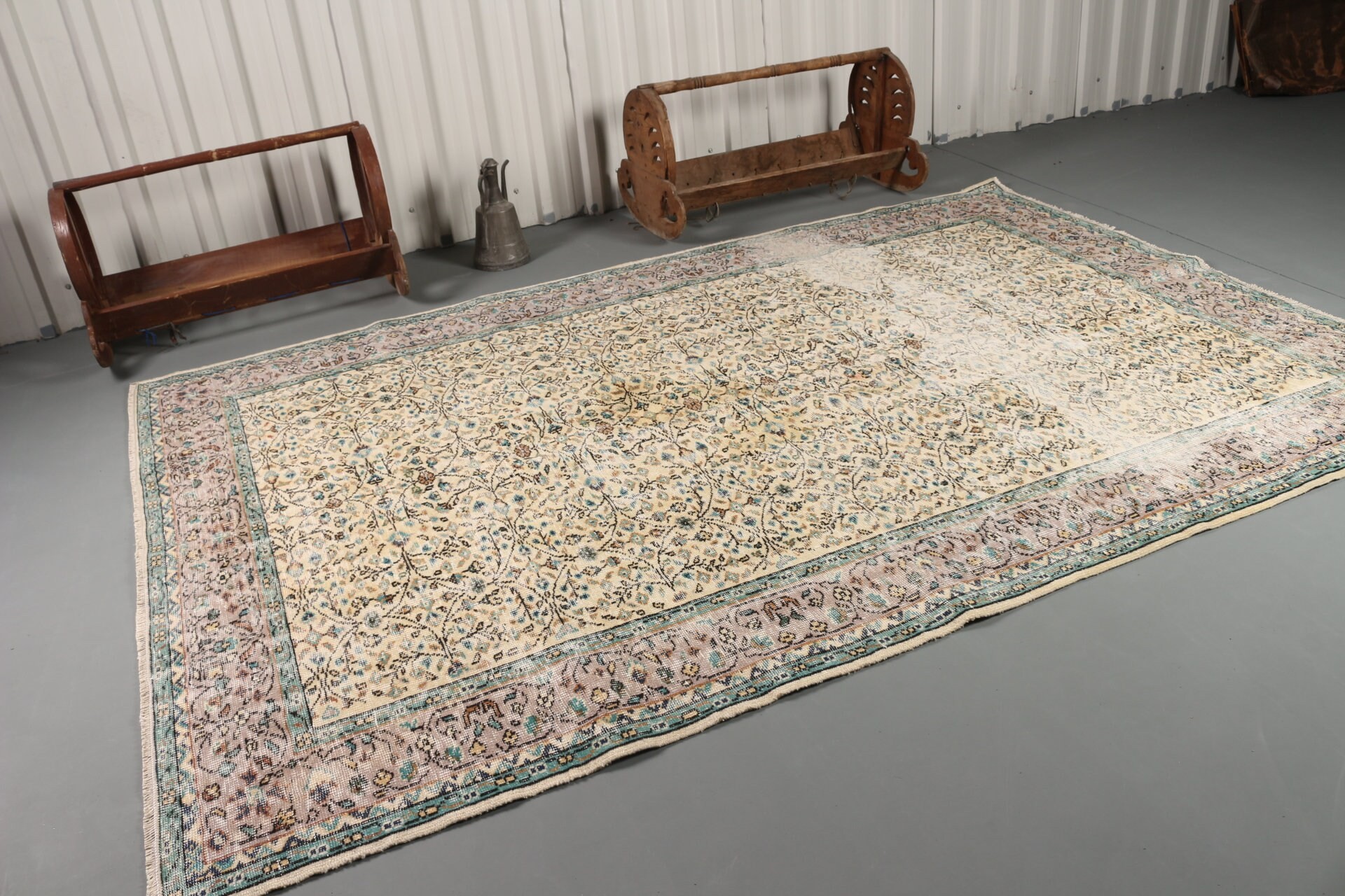 Kitchen Rug, Bedroom Rug, Beige Wool Rug, 6.7x9.9 ft Large Rug, Rugs for Salon, Antique Rug, Vintage Rug, Turkish Rug, Dining Room Rug