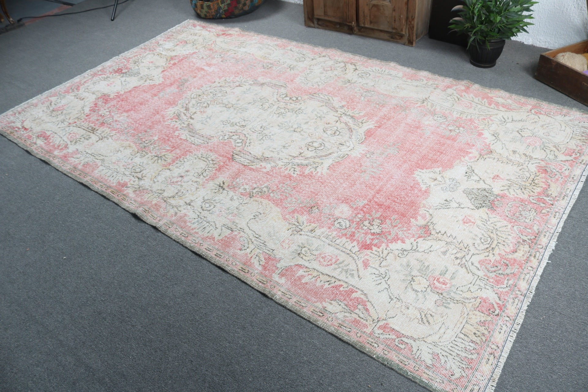 Large Oushak Rugs, Oriental Rug, Aztec Rug, Turkish Rugs, Large Boho Rug, Red Luxury Rugs, Neutral Rug, Vintage Rugs, 5.8x9.9 ft Large Rugs