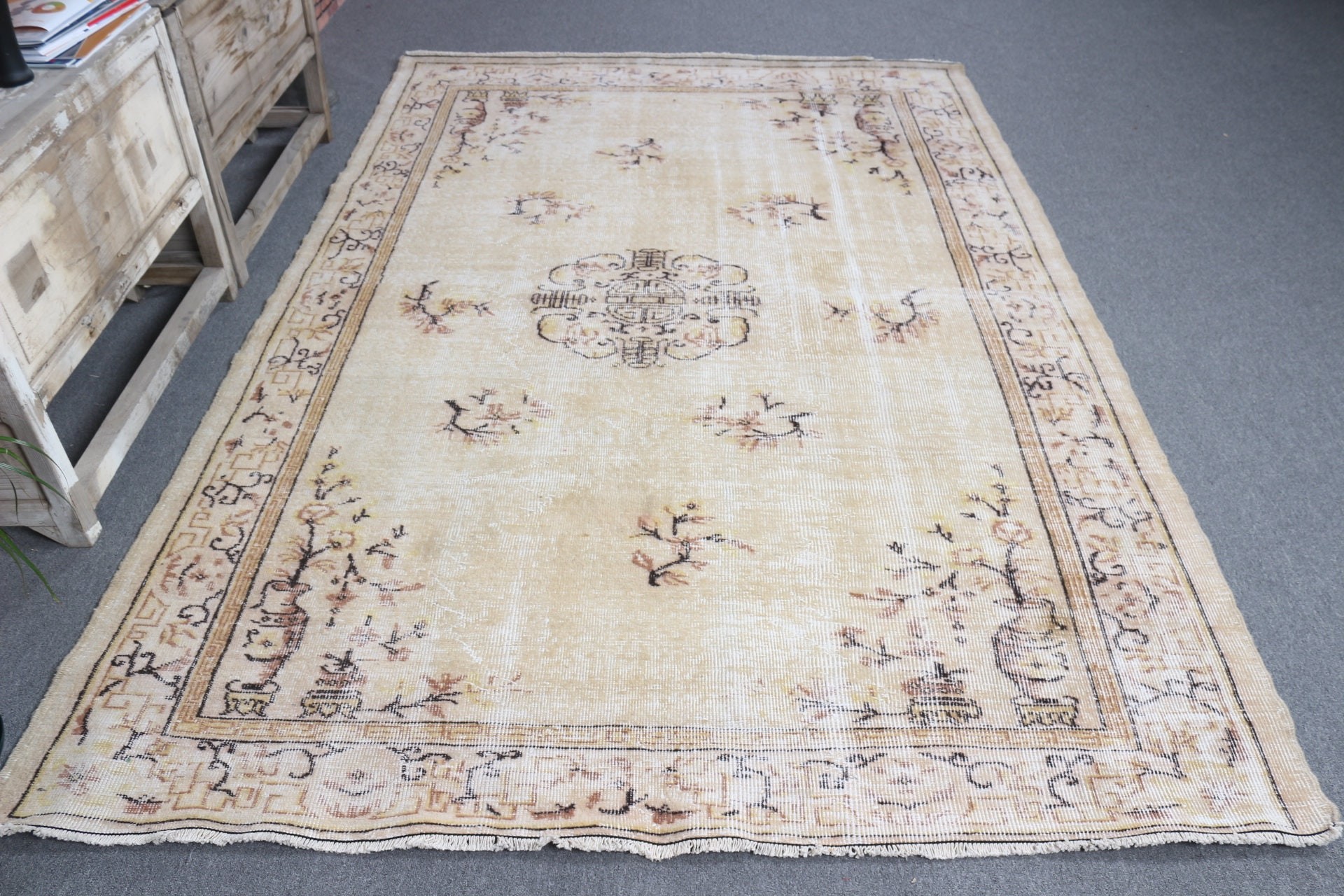 Living Room Rug, Turkish Rug, Floor Rug, Vintage Rug, Cool Rug, 5.8x8.7 ft Large Rug, Rugs for Salon, Dining Room Rugs, Beige Oushak Rug