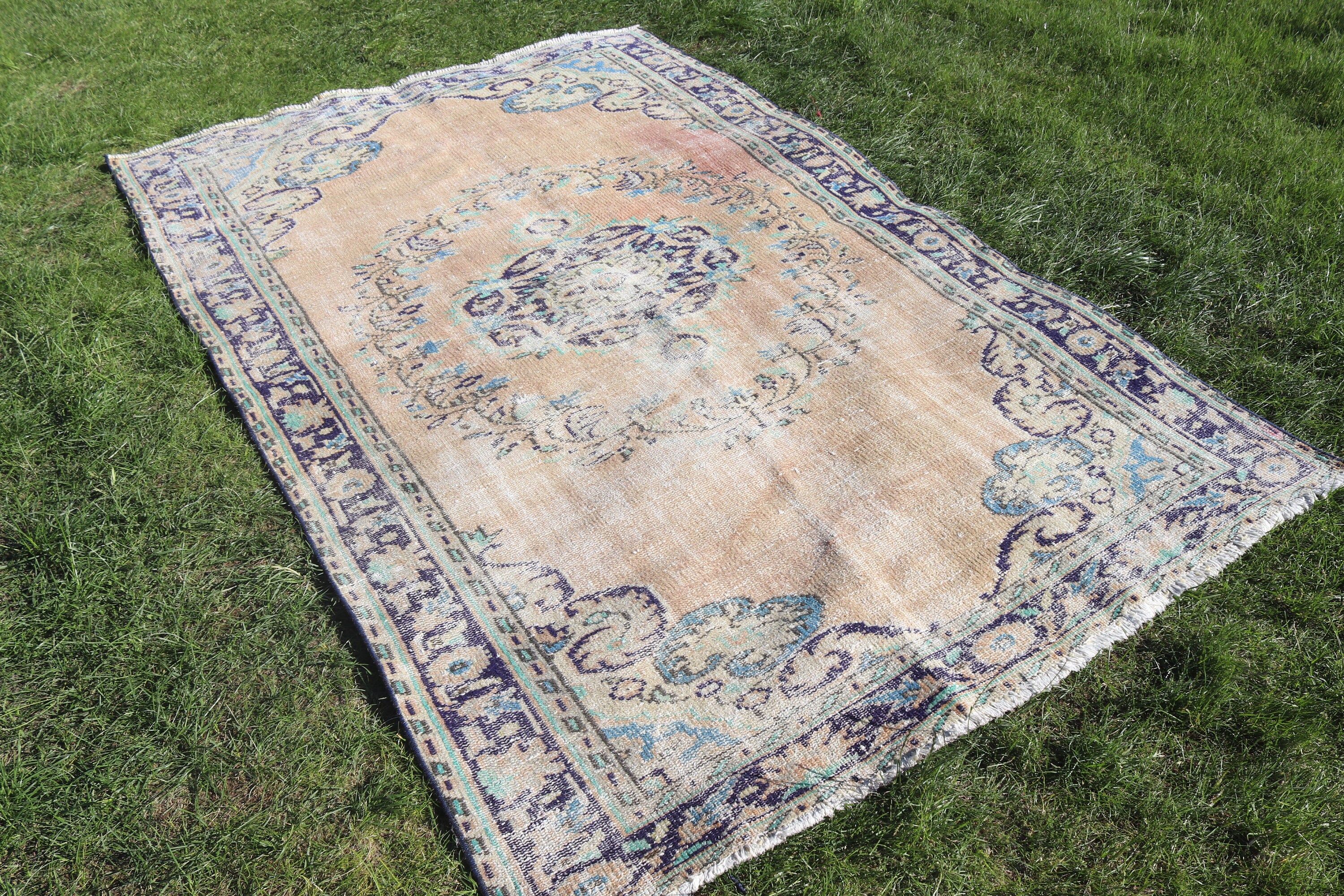 Vintage Area Rugs, Oushak Area Rug, Brown Kitchen Rugs, Anatolian Rugs, Turkish Rugs, Vintage Rug, 4.9x7.6 ft Area Rugs