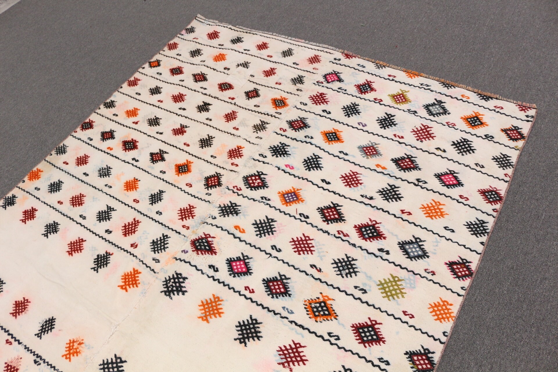 Anadolu Halısı, Türk Halısı, Beyaz Şark Halısı, Oryantal Halısı, Oturma Odası Halıları, Salon Halısı, Kilim, 5.4x9.5 ft Büyük Halı, Vintage Halı