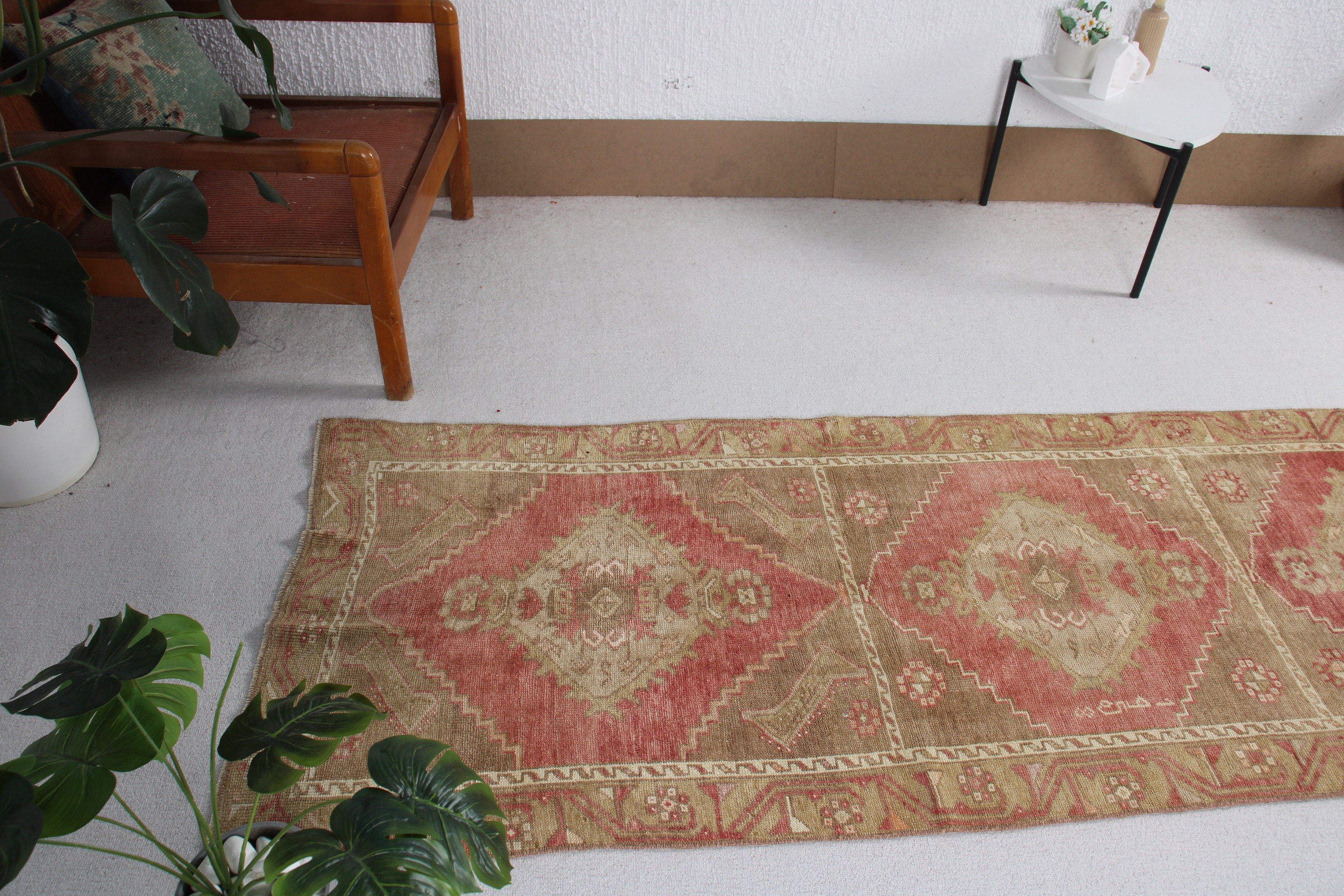 Vintage Rug, Exotic Rug, 2.8x12 ft Runner Rugs, Stair Rug, Green Luxury Rug, Home Decor Rugs, Kitchen Rugs, Turkish Rug, Vintage Runner Rug