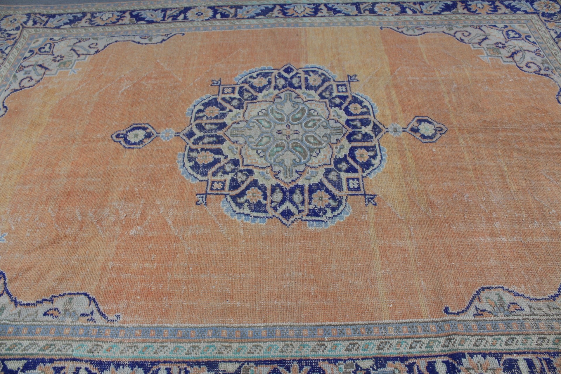 Turuncu Anadolu Halıları, Oturma Odası Halısı, Ev Dekorasyonu Halısı, Düğün Halısı, Fas Halıları, Türk Halıları, Vintage Halılar, 7.4x10.5 ft Büyük Boy Halı