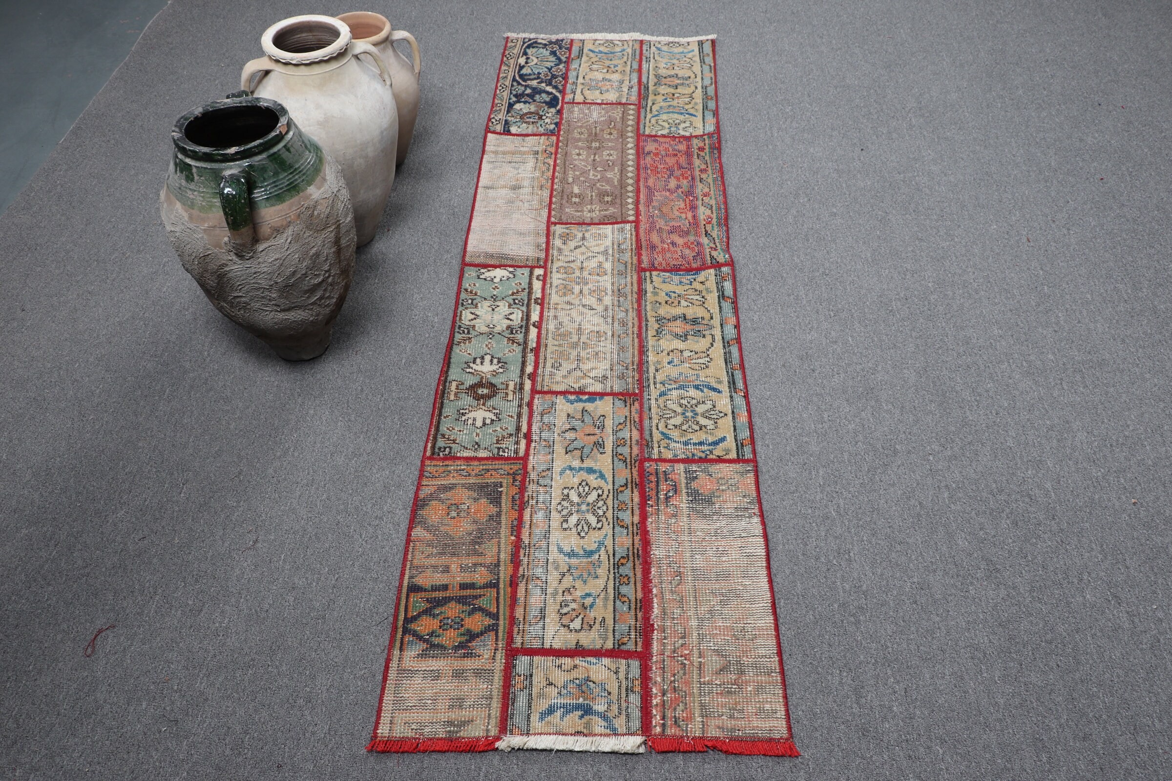 Turkish Rug, Rugs for Corridor, Vintage Decor Rugs, Wool Rug, Vintage Rug, Stair Rugs, Green Wool Rug, 1.9x6.7 ft Runner Rug