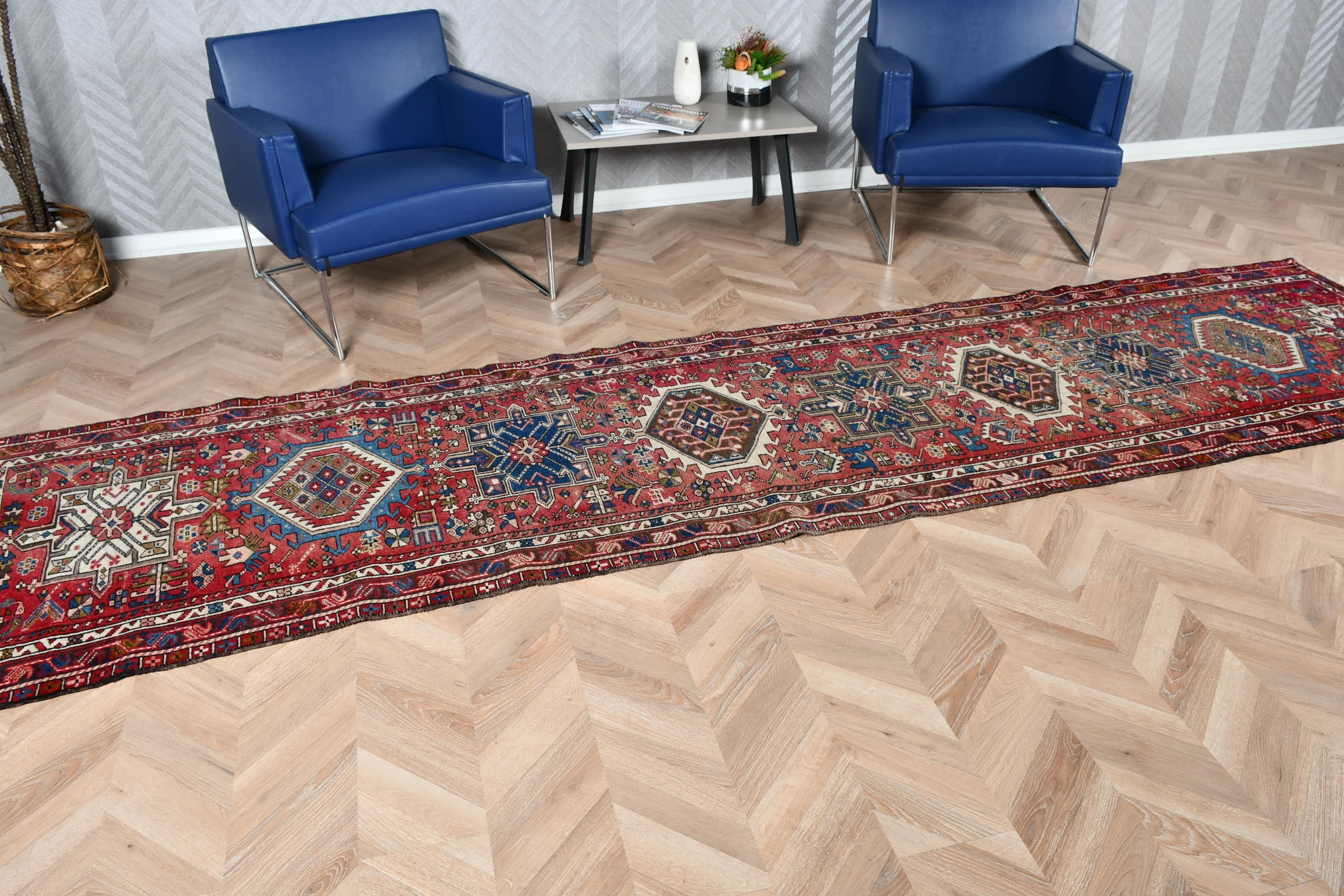 Vintage Halılar, Dış Mekan Halısı, Koridor Halısı, Oushak Halısı, Kırmızı 3.1x12.7 ft Runner Halısı, Koridor Halıları, Türk Halısı