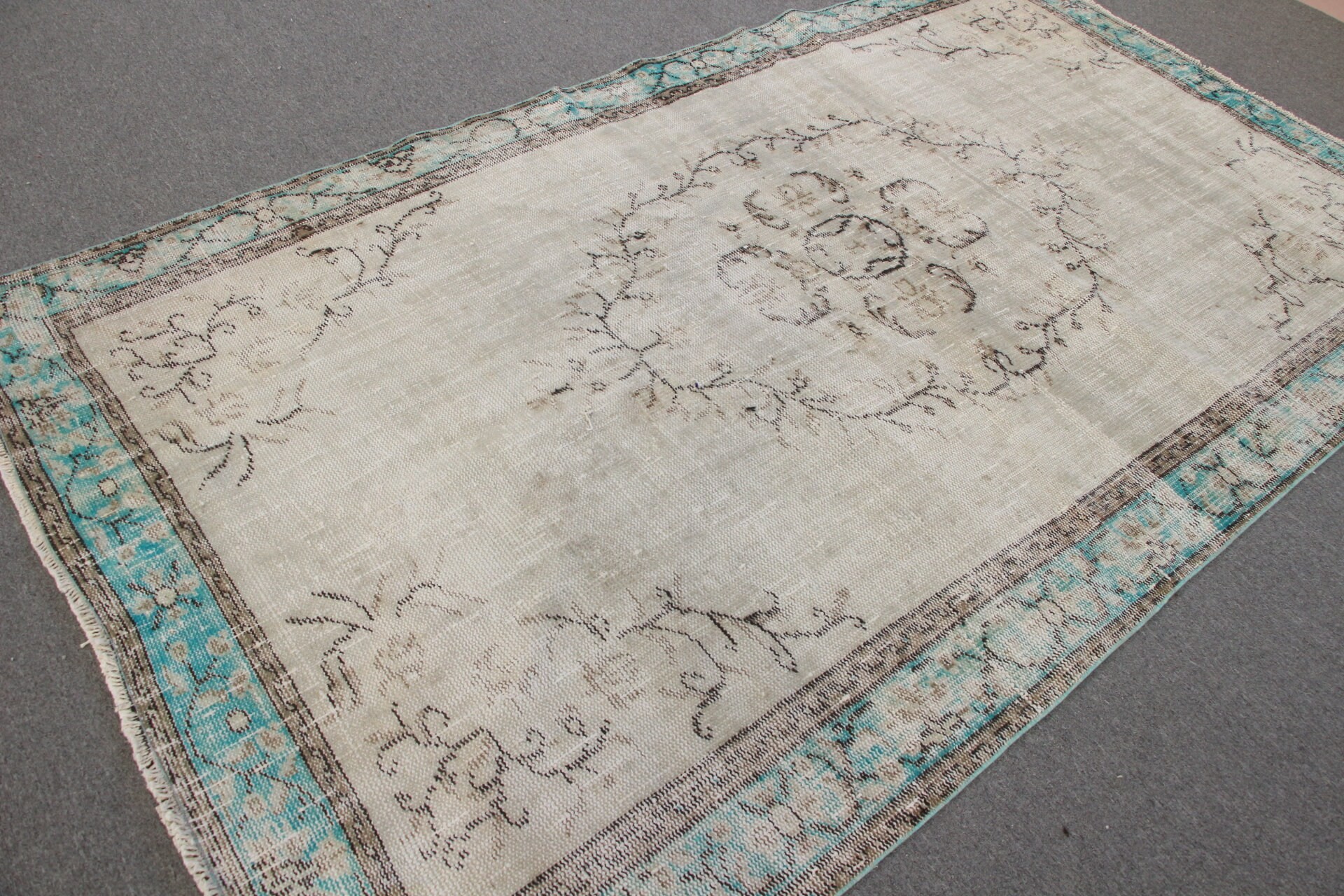 Oushak Halı, 5.4x9.1 ft Büyük Halı, Yemek Odası Halısı, Türk Halısı, Bej Oryantal Halı, Yatak Odası Halısı, Özel Halılar, Vintage Halılar