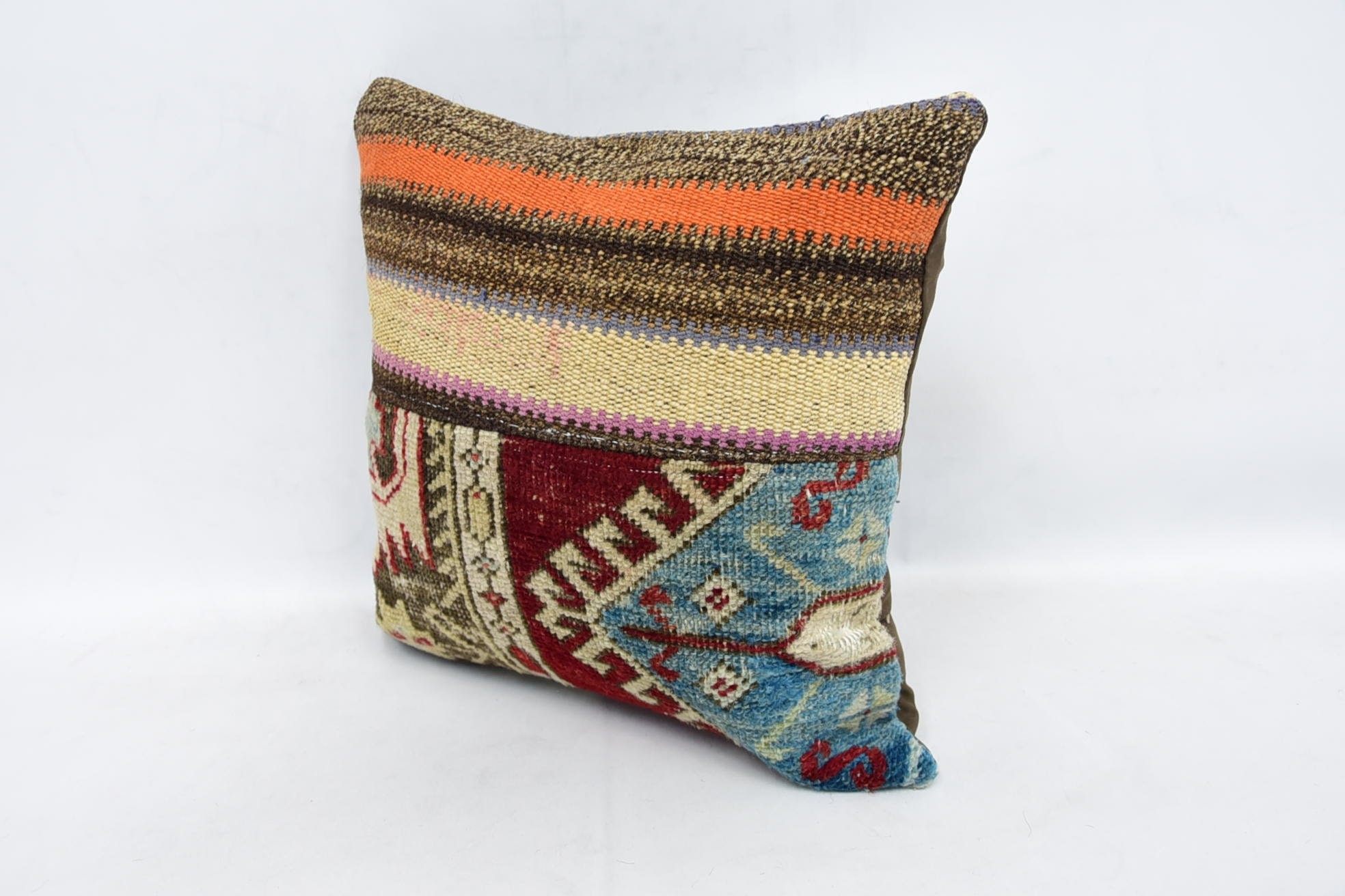 Throw Kilim Pillow, Pillow for Sofa, Bohemian Cushion Cushion Cover, 16"x16" Red Pillow, Vintage Kilim Throw Pillow