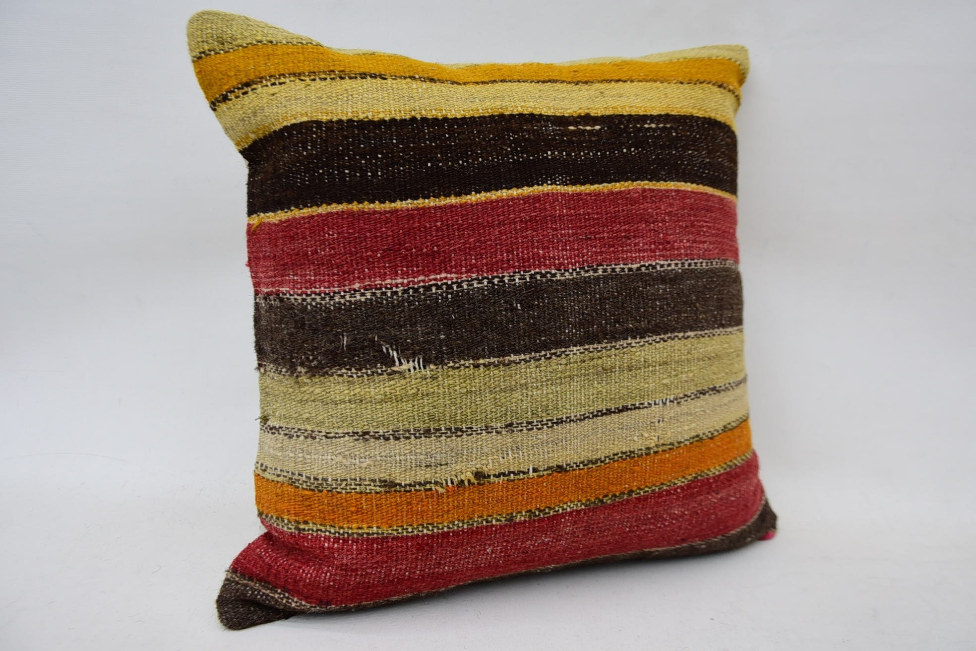 Kilim Pillow Cover, Ethnical Kilim Rug Pillow, Rustic Cushion Cover, 16"x16" Brown Pillow Case, Kilim Cushion Sham