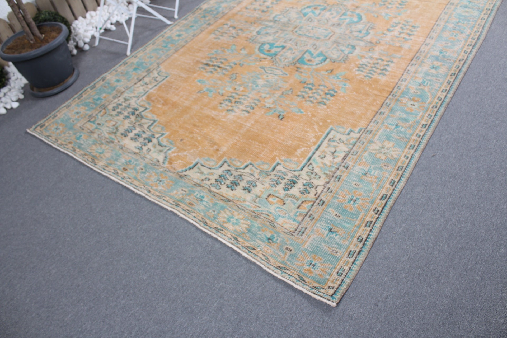 Salon Rug, Oushak Rug, Pale Rug, Vintage Rugs, Orange Wool Rug, Home Decor Rugs, Dining Room Rug, 6.2x9.6 ft Large Rug, Turkish Rugs