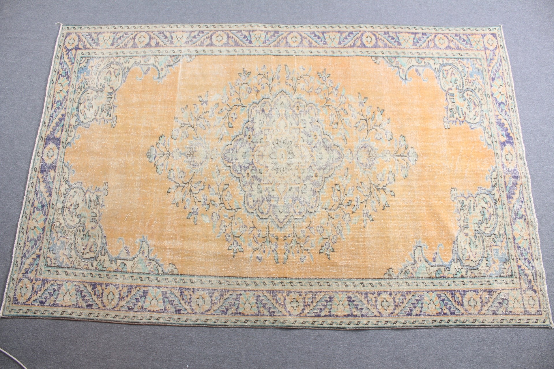 Fas Halısı, 6x9.5 ft Büyük Halı, Ev Dekor Halısı, Oturma Odası Halısı, Turuncu Fas Halıları, Yemek Odası Halısı, Vintage Halı, Türk Halıları