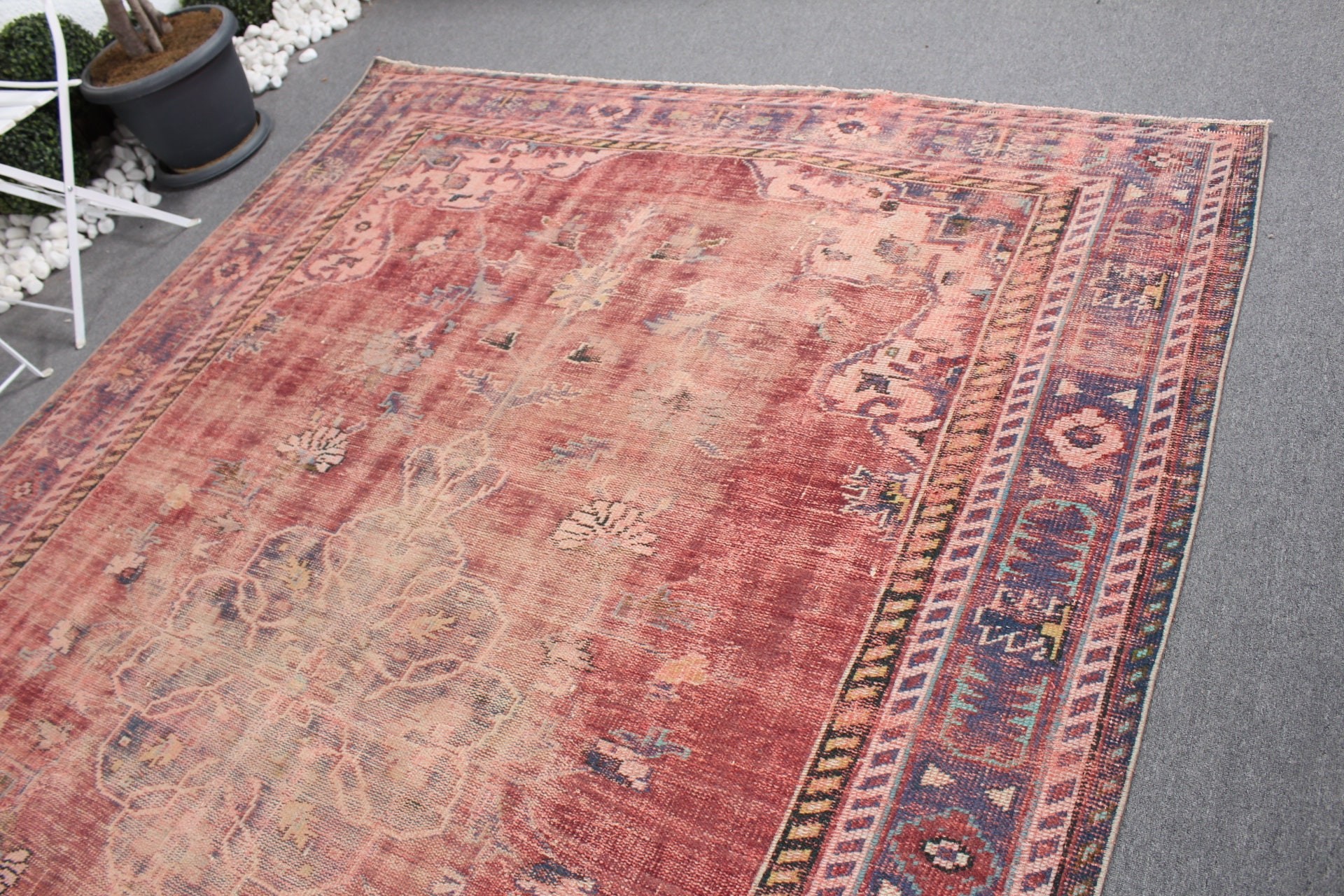 Salon Halısı, Oushak Halısı, 7.2x10.1 ft Büyük Boy Halı, Vintage Halı, Mor Oryantal Halı, Oturma Odası Halıları, Eski Halı, Türk Halıları, Yer Halıları