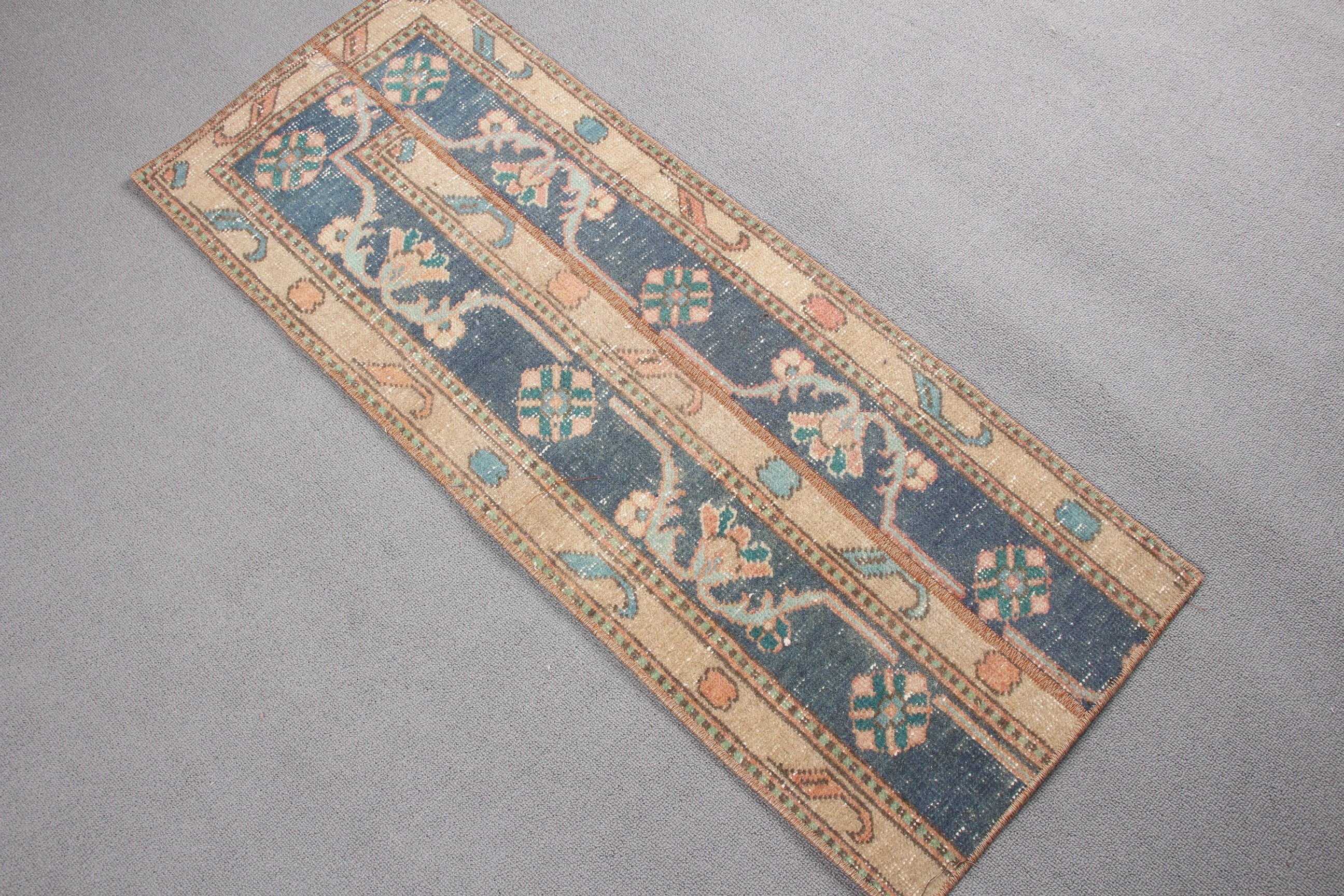 Kitchen Rug, Vintage Rug, Green  1.3x3.6 ft Small Rug, Rugs for Door Mat, Wool Rug, Turkish Rug, Bedroom Rug, Cool Rug