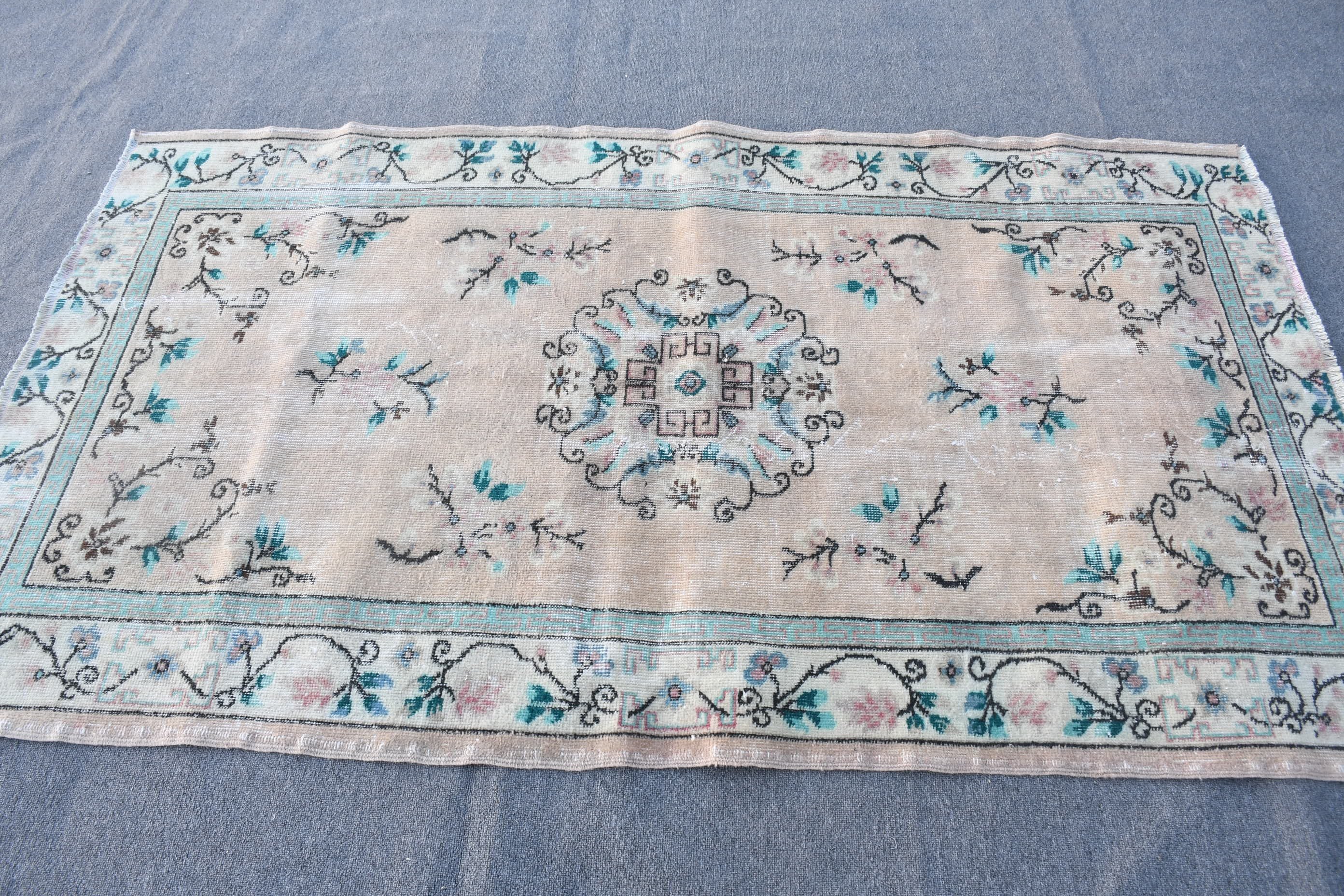 Home Decor Rugs, Vintage Rugs, Turkish Rug, Rugs for Kitchen, Oushak Rug, 3.8x6.7 ft Area Rug, Green Cool Rugs, Indoor Rugs, Bedroom Rugs