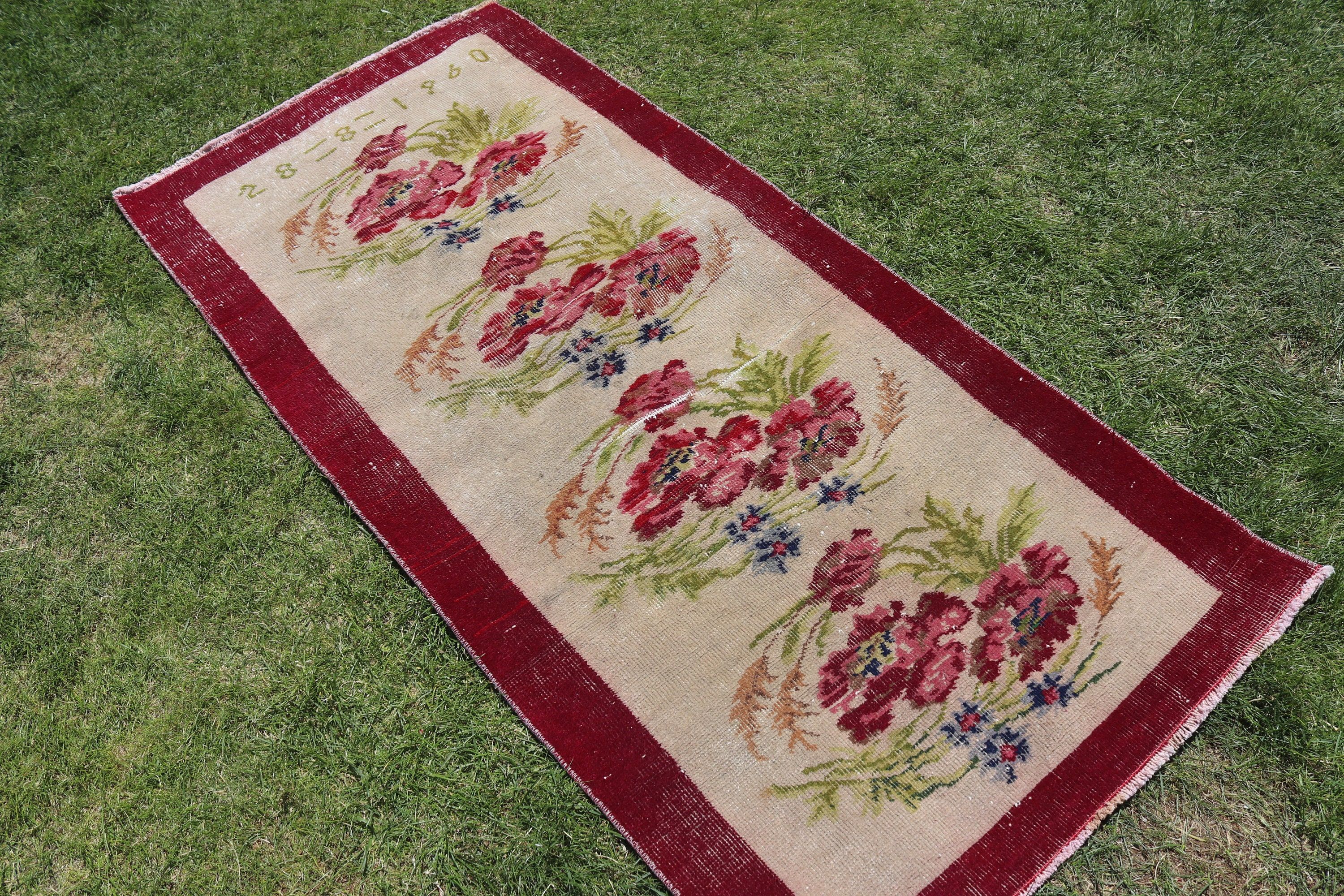 Rugs for Vintage Accent, Vintage Accent Rug, Boho Rug, Kitchen Rugs, Vintage Rug, 2.7x5.8 ft Accent Rugs, Red Oriental Rugs, Turkish Rug