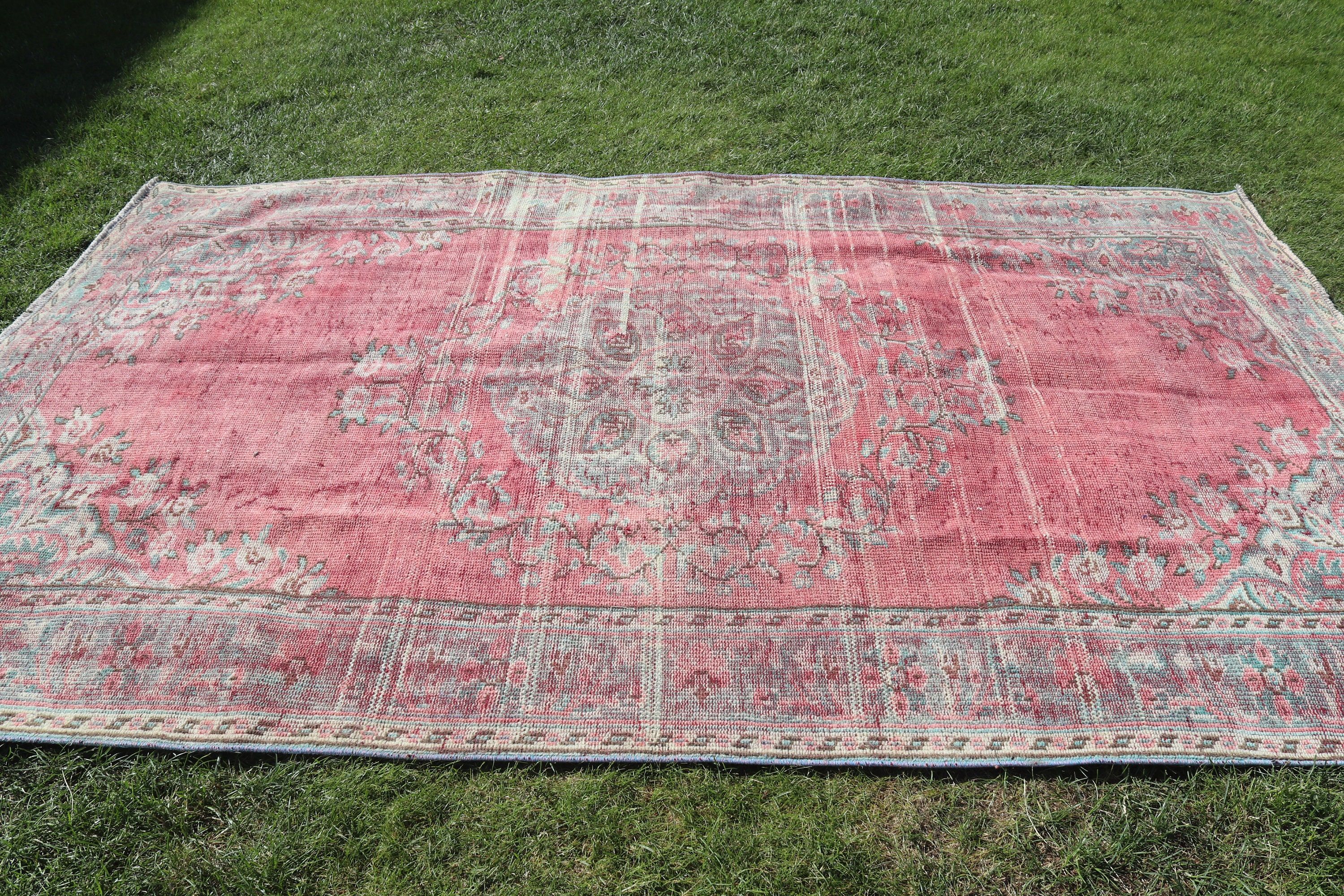 Large Oushak Rug, Vintage Rug, Living Room Rug, Rugs for Salon, Turkish Rug, Wool Rugs, 5.9x9.6 ft Large Rugs, Boho Rugs, Pink Boho Rugs