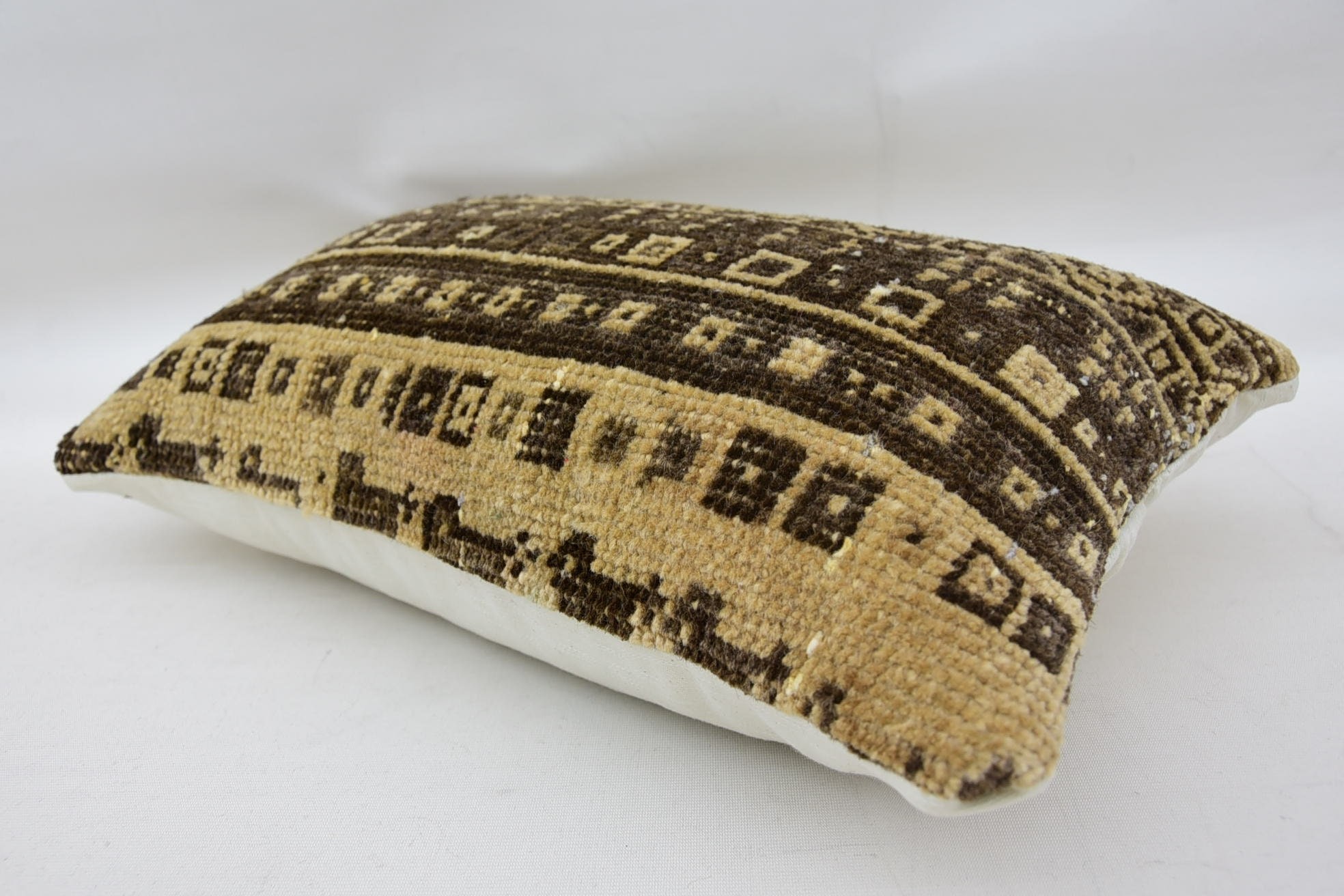 Throw Kilim Pillow, Boho Pillow, Kilim Pillow Cover, Shabby Chic Pillow, 12"x20" Brown Cushion Case, Retro Cushion Cover