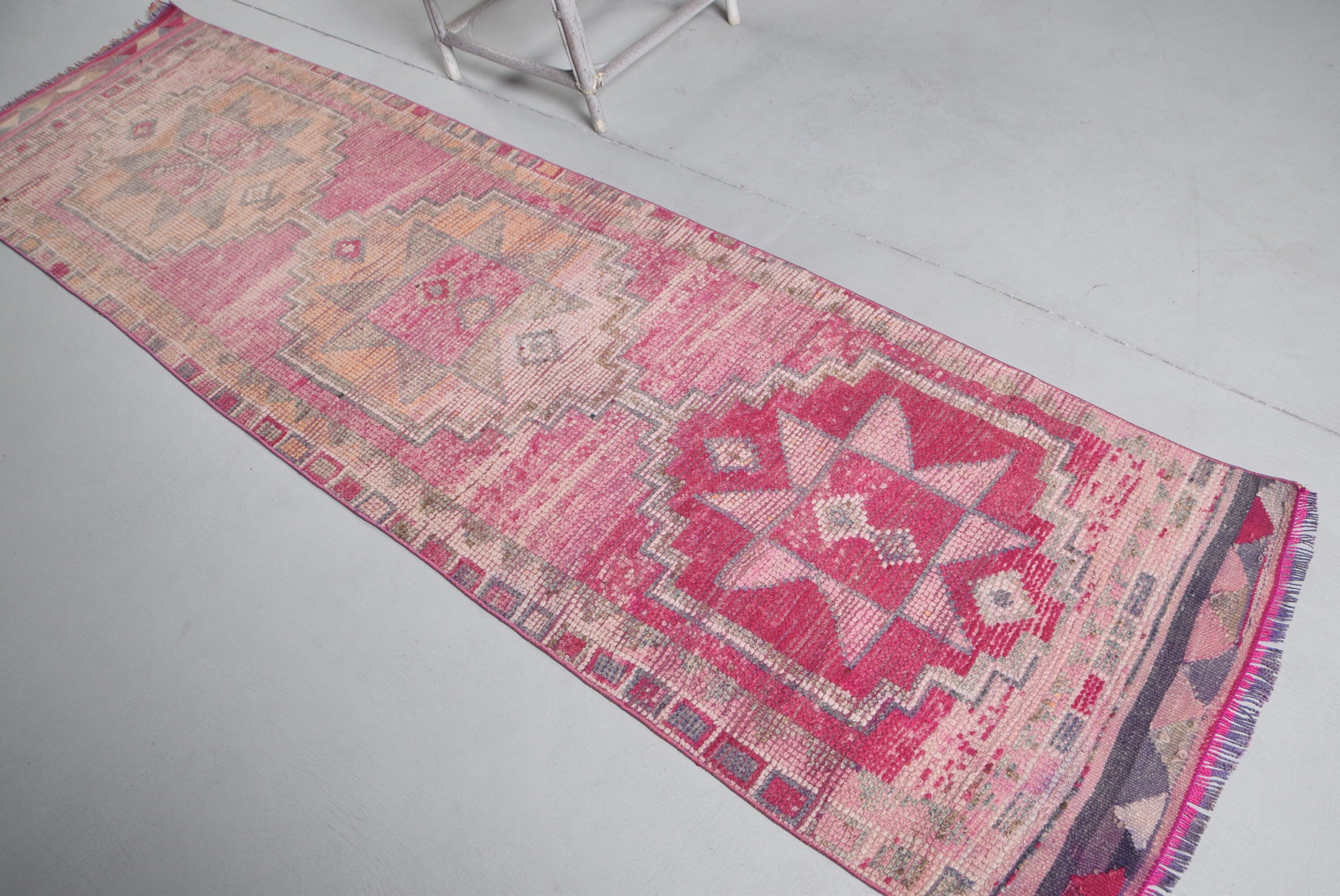 Wool Rug, Turkish Rug, Handwoven Rug, Vintage Rug, Rugs for Corridor, 2.7x10.3 ft Runner Rug, Pink Anatolian Rug, Kitchen Rug