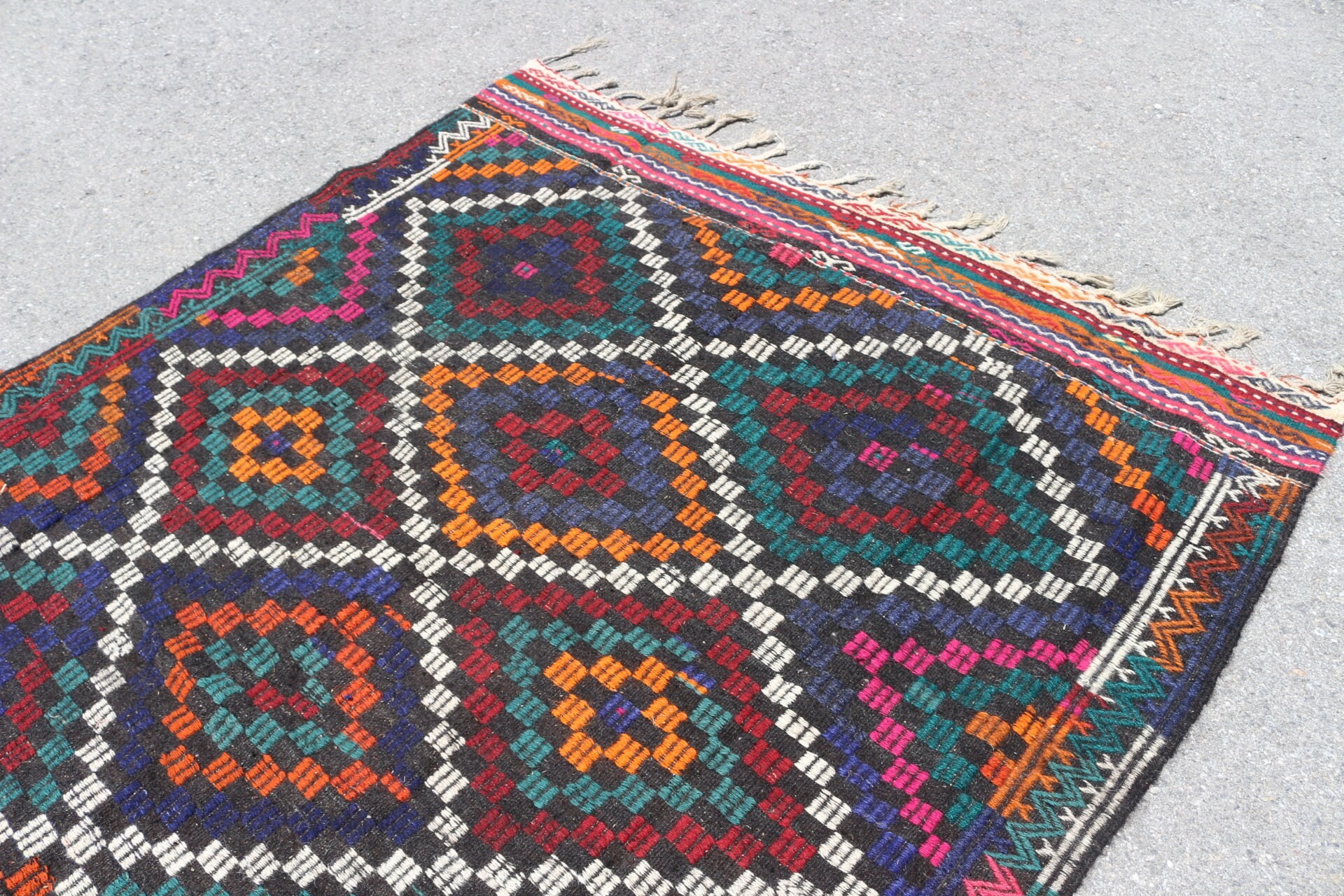 Kilim, Düz Dokuma Halı, Türk Halıları, Anadolu Halısı, 5.9x9.6 ft Büyük Halı, Siyah Yatak Odası Halısı, Yatak Odası Halısı, Vintage Halılar, Oturma Odası Halıları