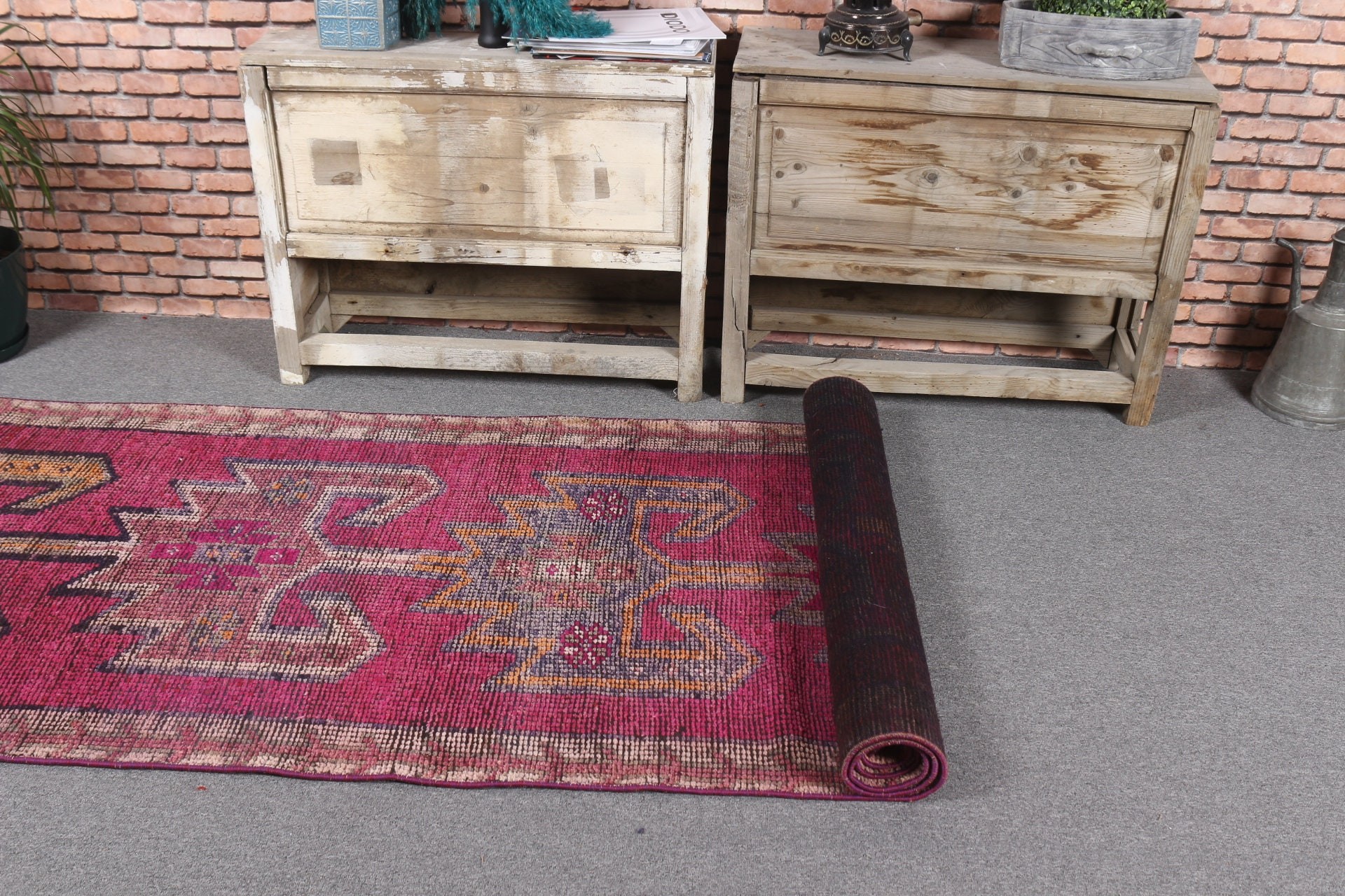 Antika Halı, Mor Yün Halı, El Yapımı Halı, Türk Halısı, Ev Dekorasyonu Halıları, Koridor Halıları, Merdiven Halısı, 3x10.5 ft Yolluk Halısı, Vintage Halı