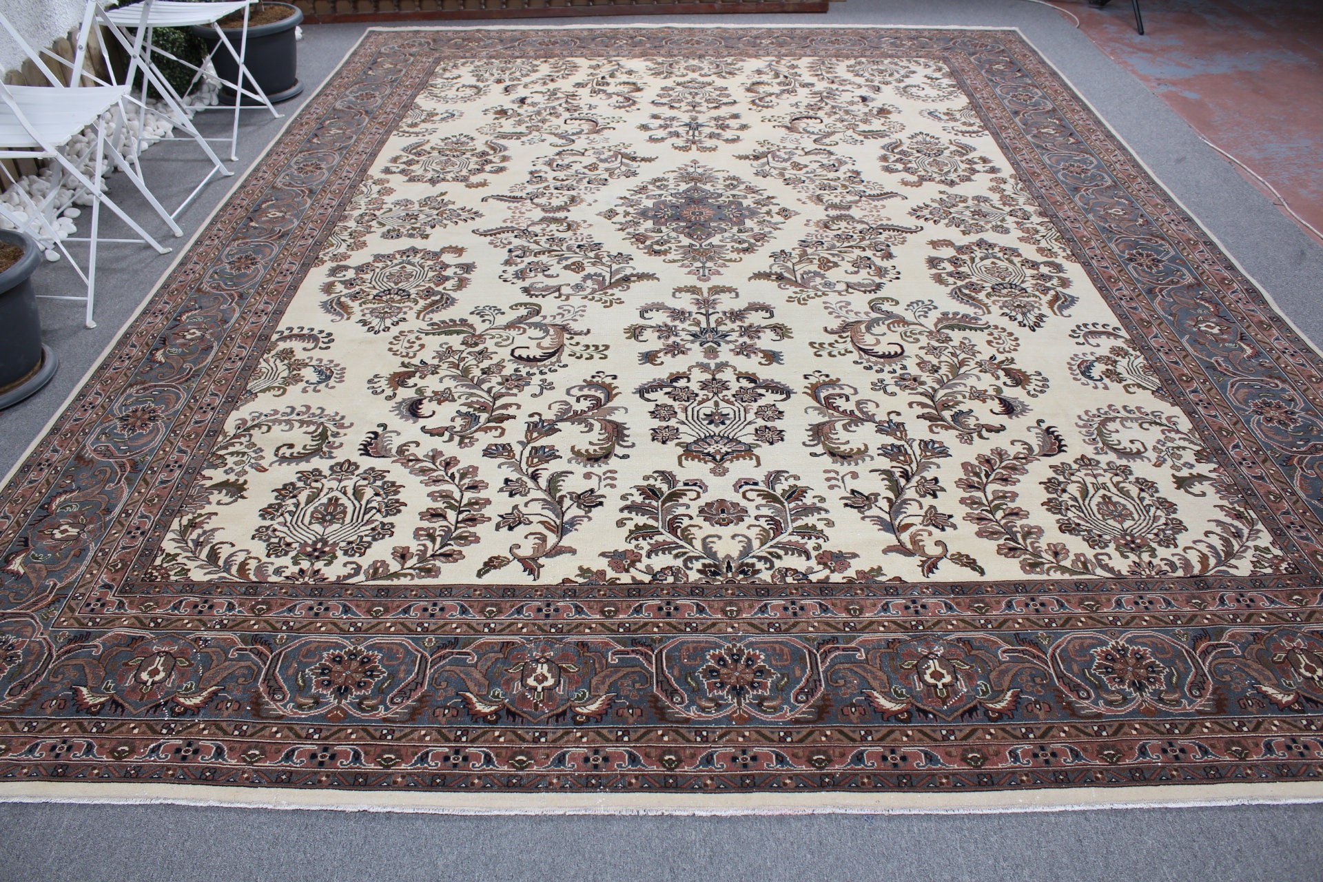 9.8x13.3 ft Büyük Boy Halılar, Oushak Halısı, Türk Halıları, Yemek Odası Halıları, Bej Mutfak Halıları, Oturma Odası Halısı, Anadolu Halıları, Vintage Halı