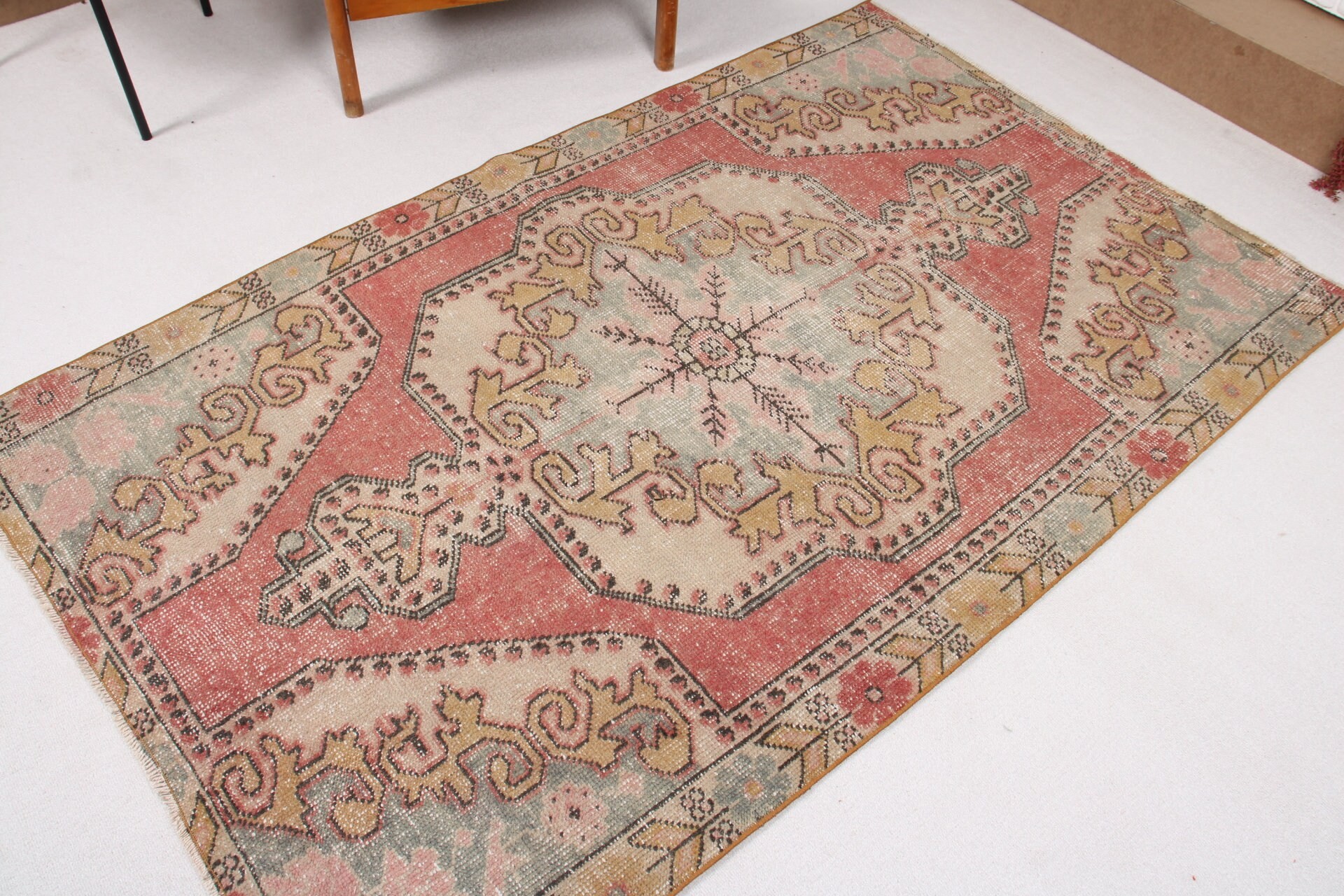 Antique Rug, Red Kitchen Rug, Turkish Rugs, 3.9x6.5 ft Area Rugs, Designer Rug, Vintage Rugs, Living Room Rug, Indoor Rugs, Home Decor Rug