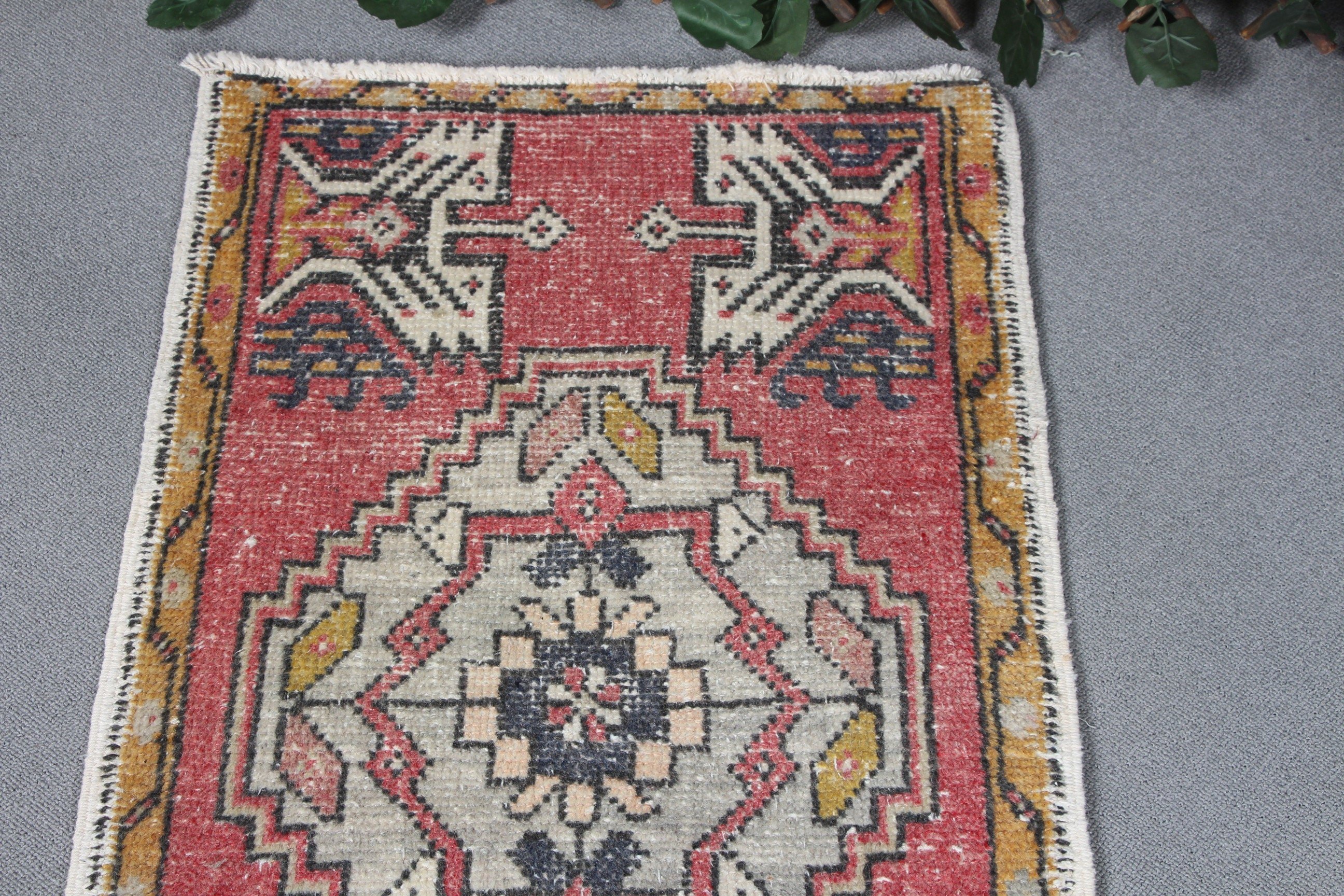 Kırmızı Mutfak Halısı, Soyut Halı, Vintage Halı, Duvara Asılı Halılar, Antika Halılar, 1.7x3.1 ft Küçük Halı, Mutfak Halısı, Kapı Paspası Halıları, Türk Halıları