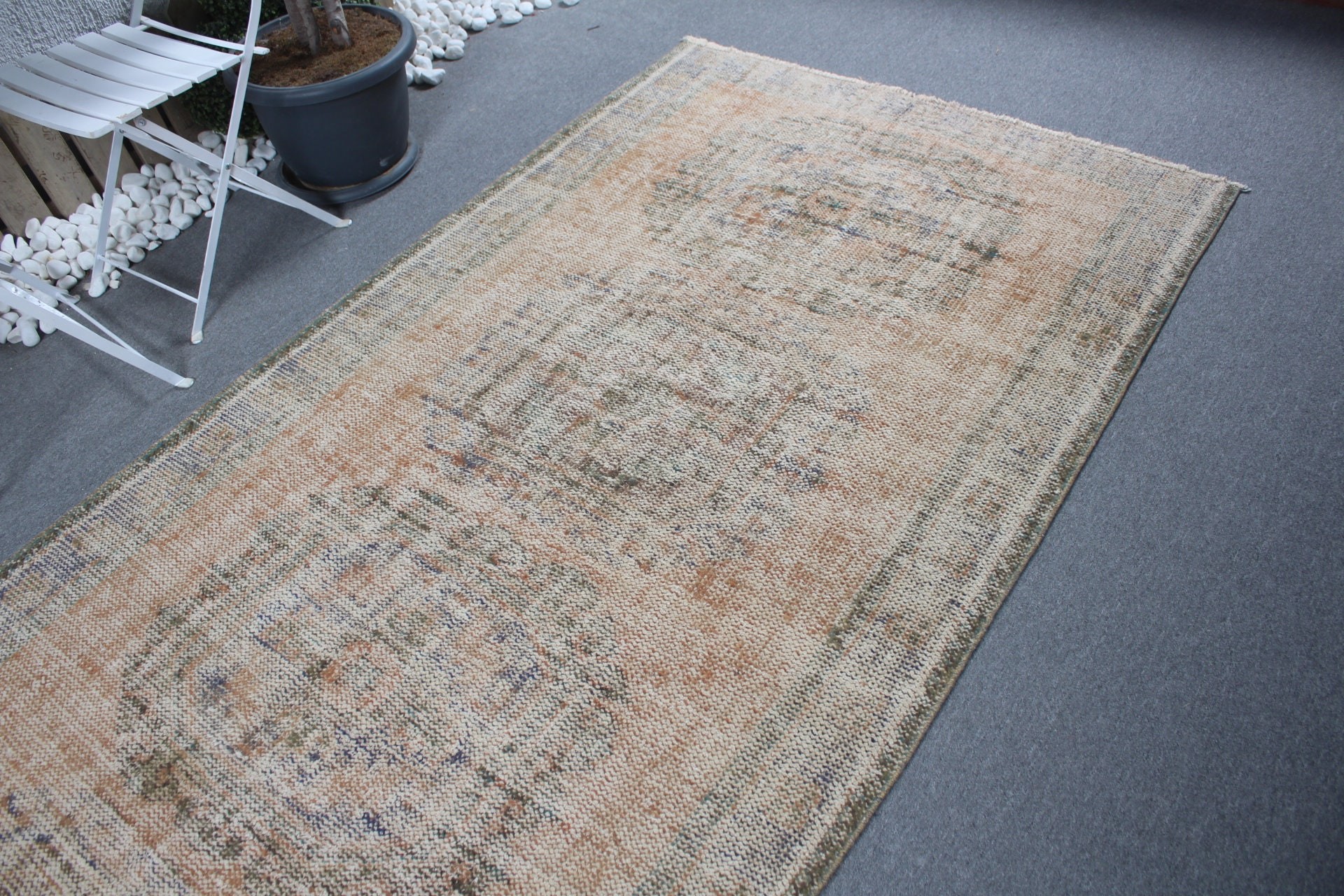 Vintage Rug, Salon Rug, Rugs for Dining Room, Orange Wool Rug, Floor Rug, Antique Rug, Turkish Rug, Living Room Rug, 4.5x11.2 ft Large Rug