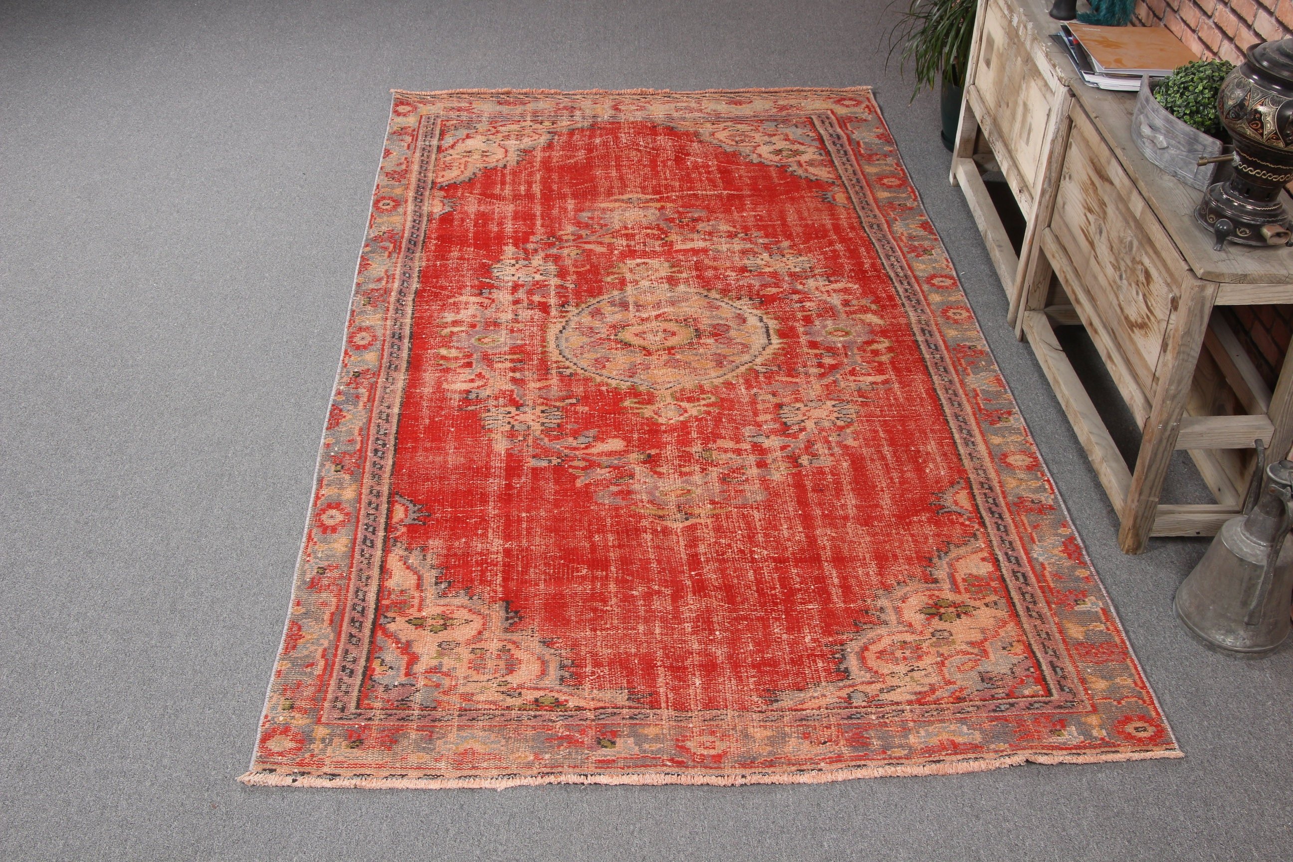 4.9x8.8 ft Büyük Halı, Türk Halıları, Büyük Oushak Halısı, Salon Halısı, El Dokuma Halısı, Vintage Halı, Salon Halıları, Kırmızı El Dokuma Halıları, Soğuk Halı