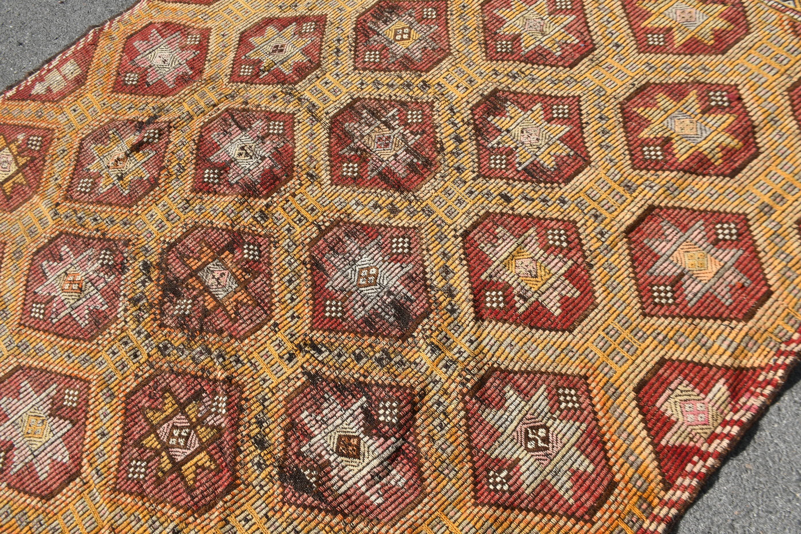 Vintage Halılar, Türk Halıları, Soğuk Halı, Kilim, Yatak Odası Halısı, Sarı Oushak Halıları, 6.2x8.4 ft Büyük Halı, Oturma Odası Halıları, Yemek Odası Halısı