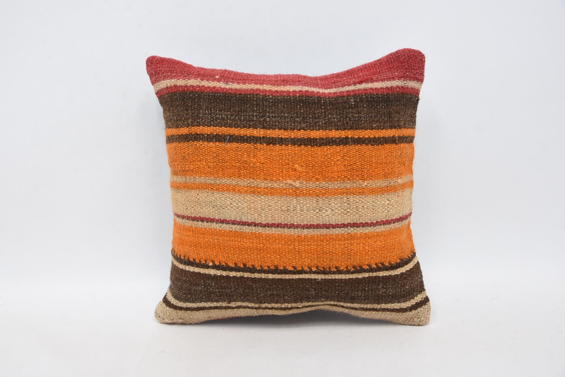 Antique Pillows, 12"x12" Orange Pillow Case, Pillow for Sofa, Aesthetic Cushion Cover, Ethnical Kilim Rug Pillow, Floor Cushion Cover