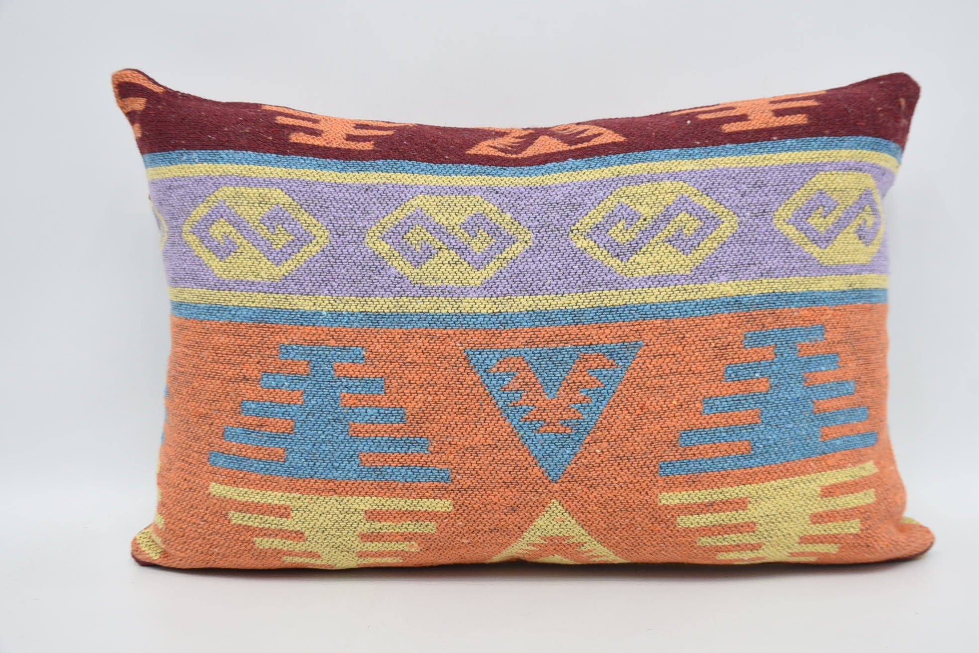 Colorful Cushion, 16"x24" Blue Cushion Cover, Aztec Pillow Sham, Turkish Pillow, Kilim Cushion Sham, Kilim Pillow, Accent Pillow