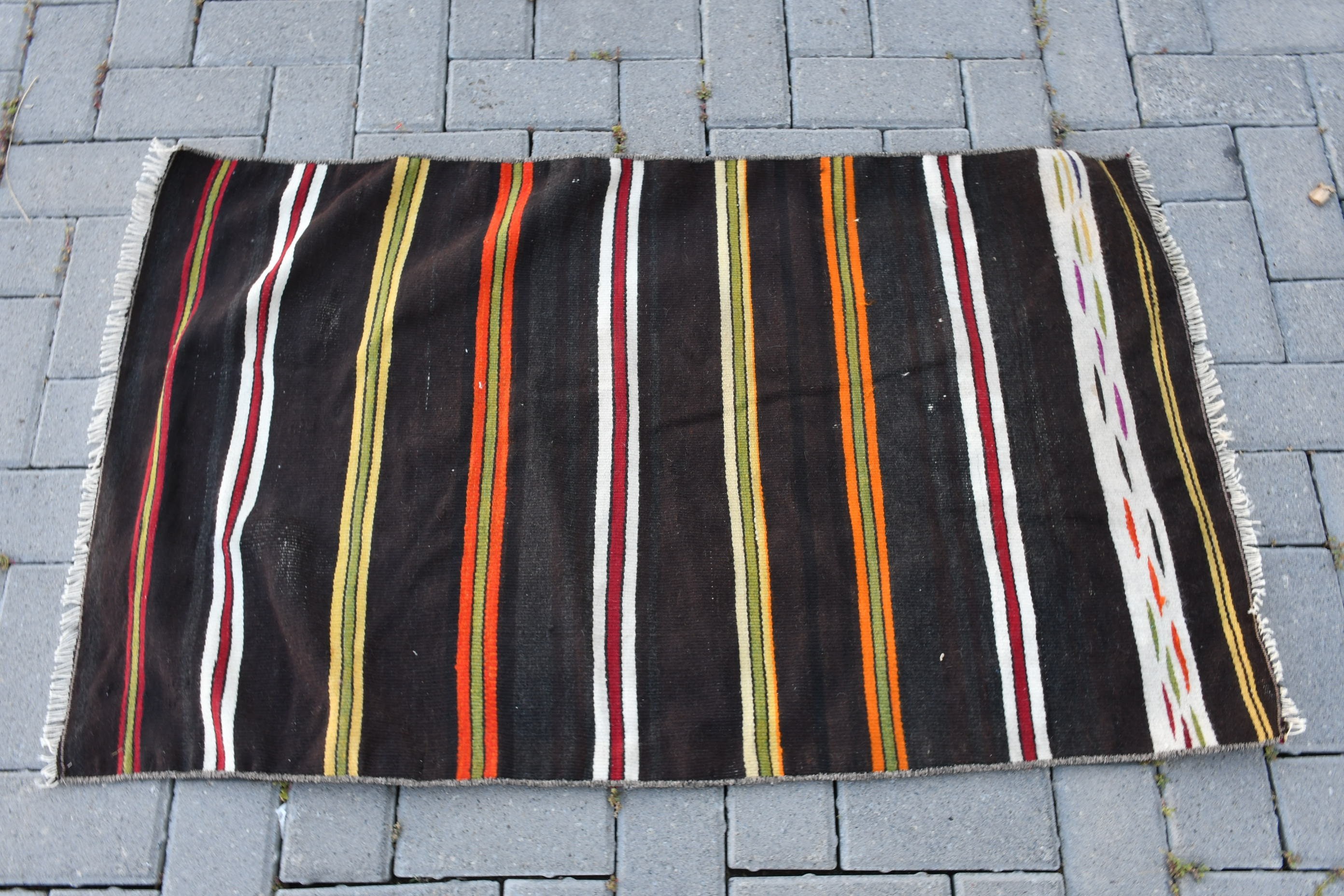 Kahverengi 2.2x3.3 ft Küçük Halı, Kilim, Anadolu Halıları, Çocuk Halıları, Araba Mat Halısı, Vintage Halılar, Türk Halıları