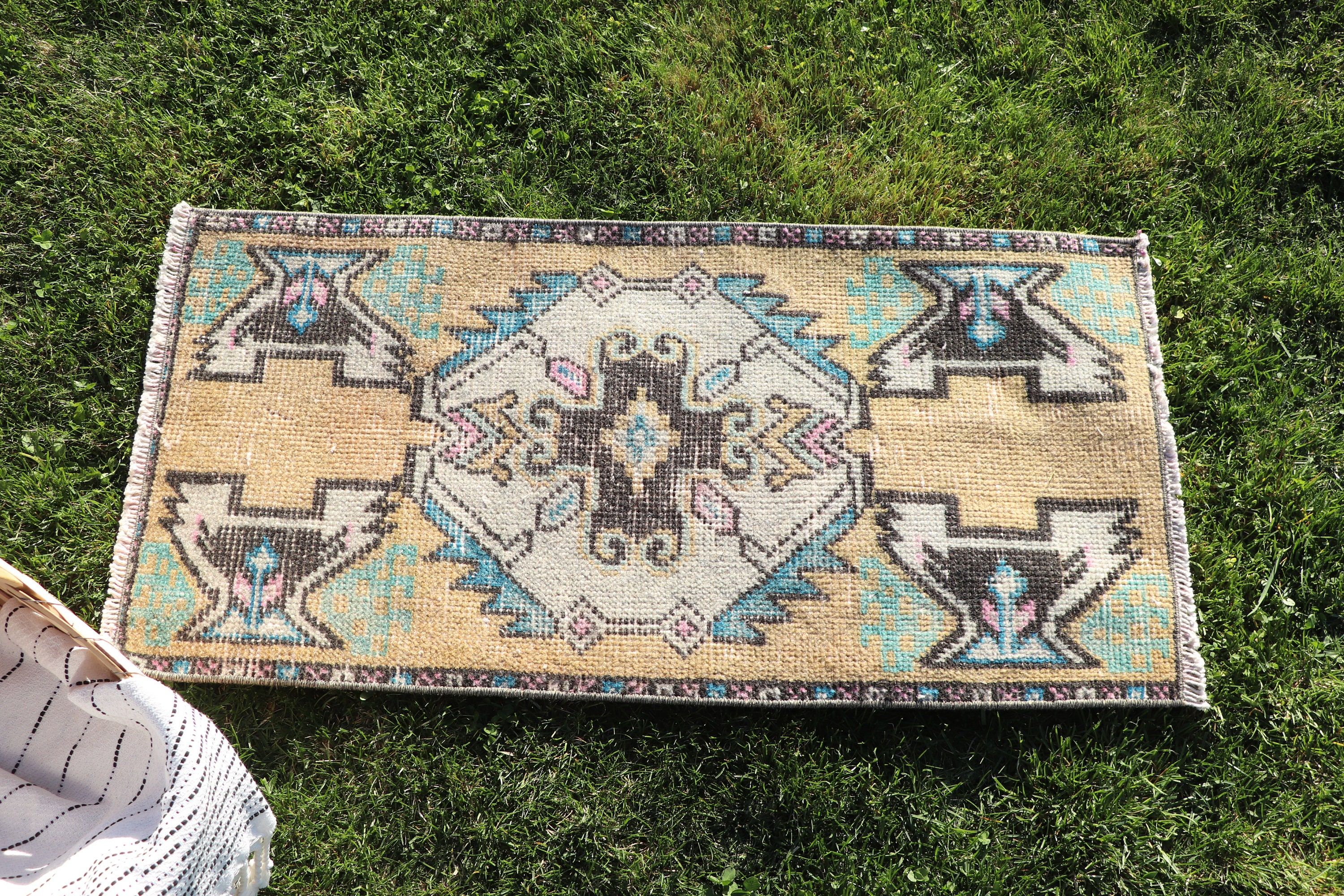 1.4x2.8 ft Küçük Halılar, Boho Halı, Mutfak Halısı, Türk Halısı, Düz Dokuma Halı, Yer Halısı, Sarı Düz ​​Dokuma Halı, Vintage Halı, Duvara Asılı Halılar