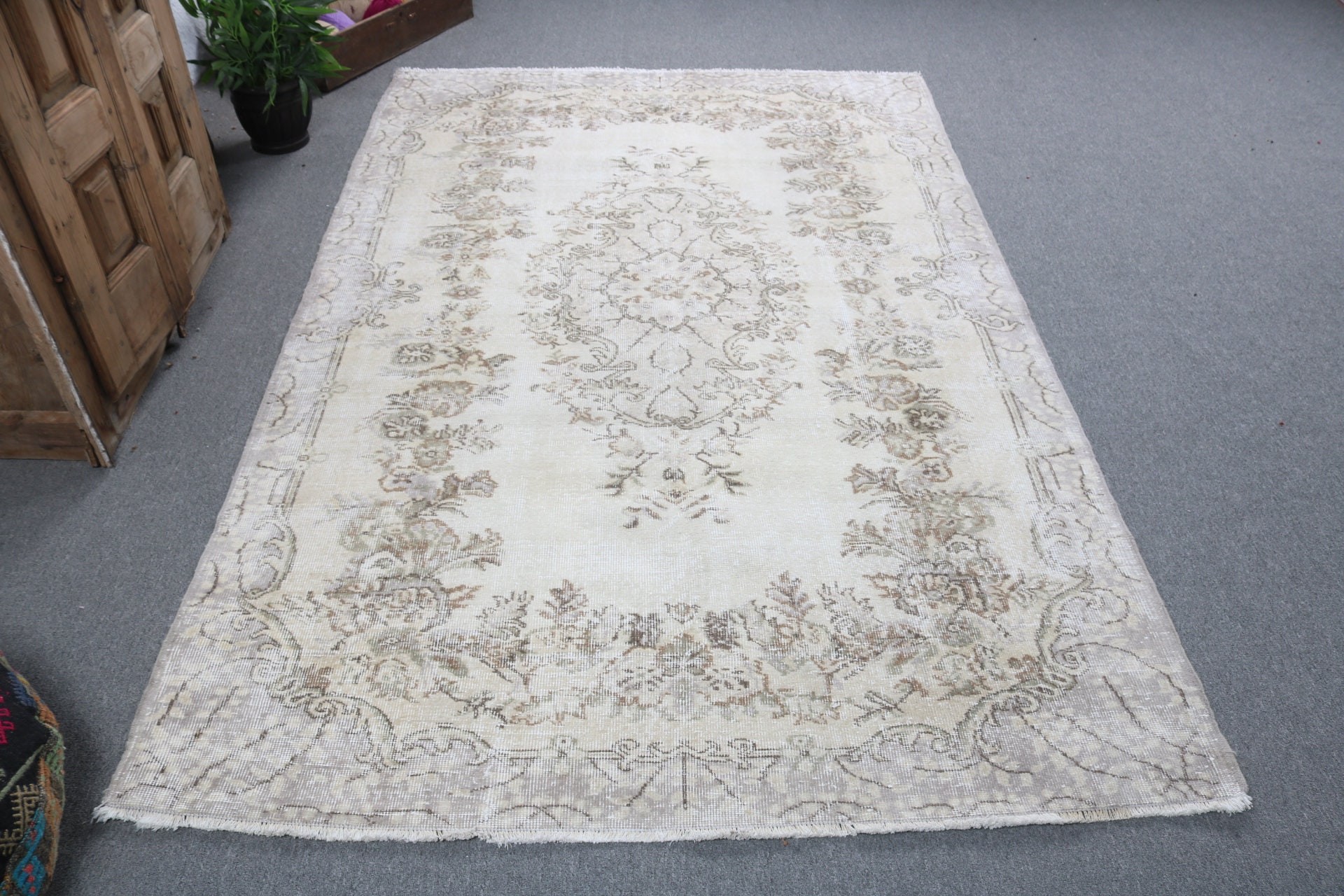 Türk Halıları, Vintage Halı, Büyük Boho Halıları, Boho Halıları, Oturma Odası Halısı, Oryantal Halı, Türkiye Halısı, 5.2x8.2 ft Büyük Halılar, Bej Yatak Odası Halısı