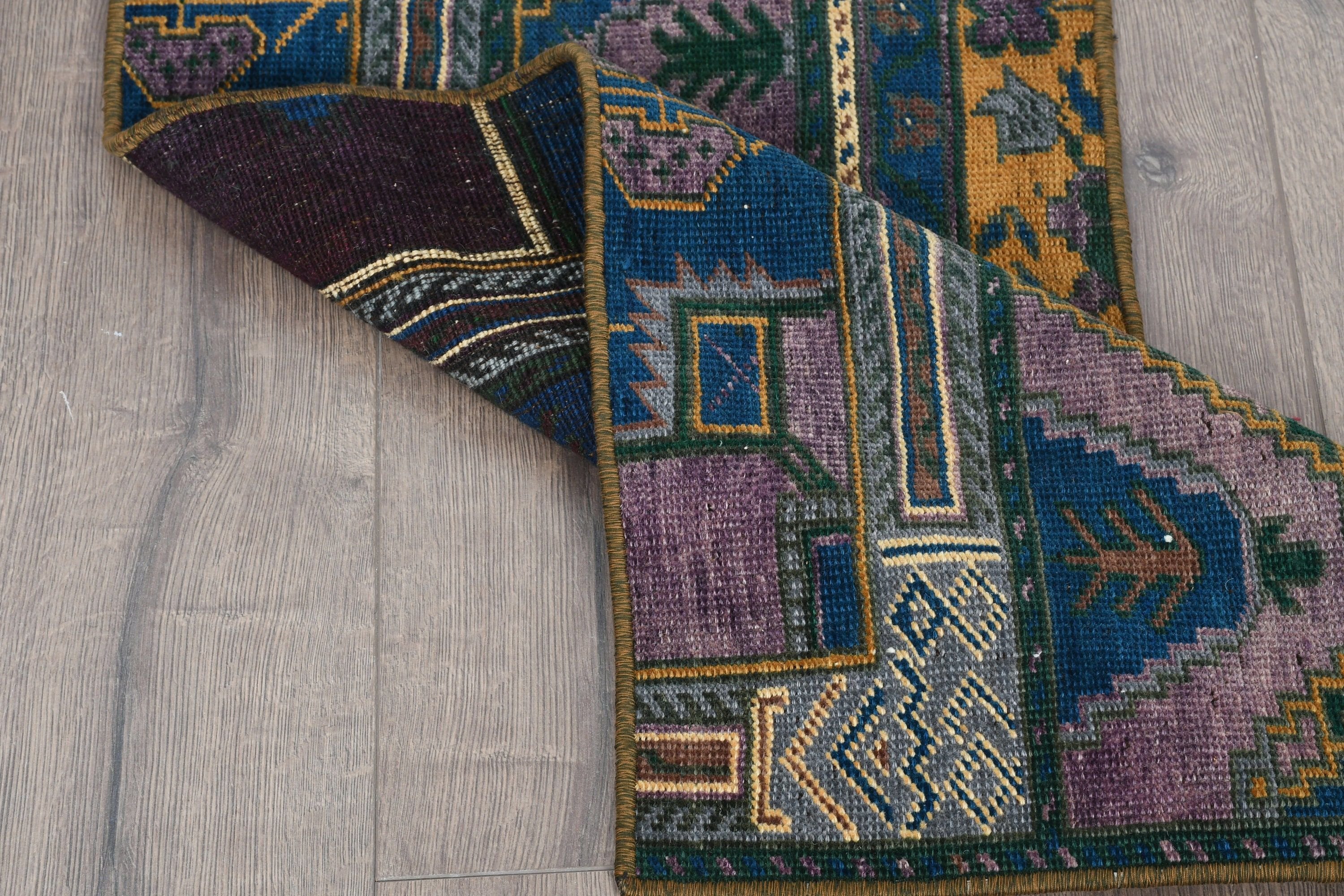 Anatolian Rugs, Rugs for Bedroom, Blue Cool Rugs, Door Mat Rug, Bedroom Rug, 1.4x3.5 ft Small Rug, Turkish Rug, Aesthetic Rugs, Vintage Rug