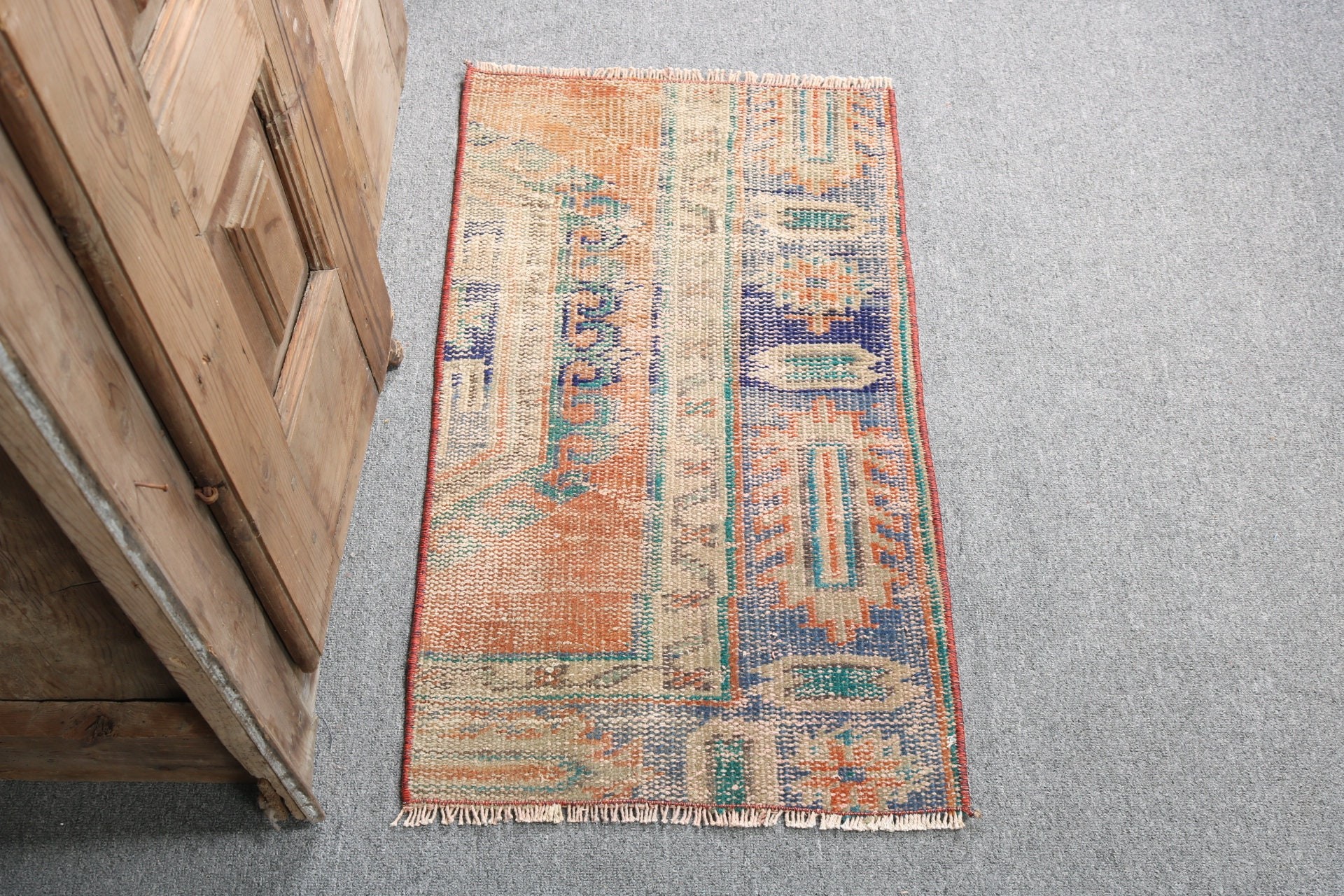 1.5x2.6 ft Küçük Halılar, Etnik Halı, Yer Halıları, Vintage Halı, Turuncu Nötr Halılar, Türk Halısı, Kapı Paspası Halısı, Yatak Odası Halıları, Oryantal Halılar