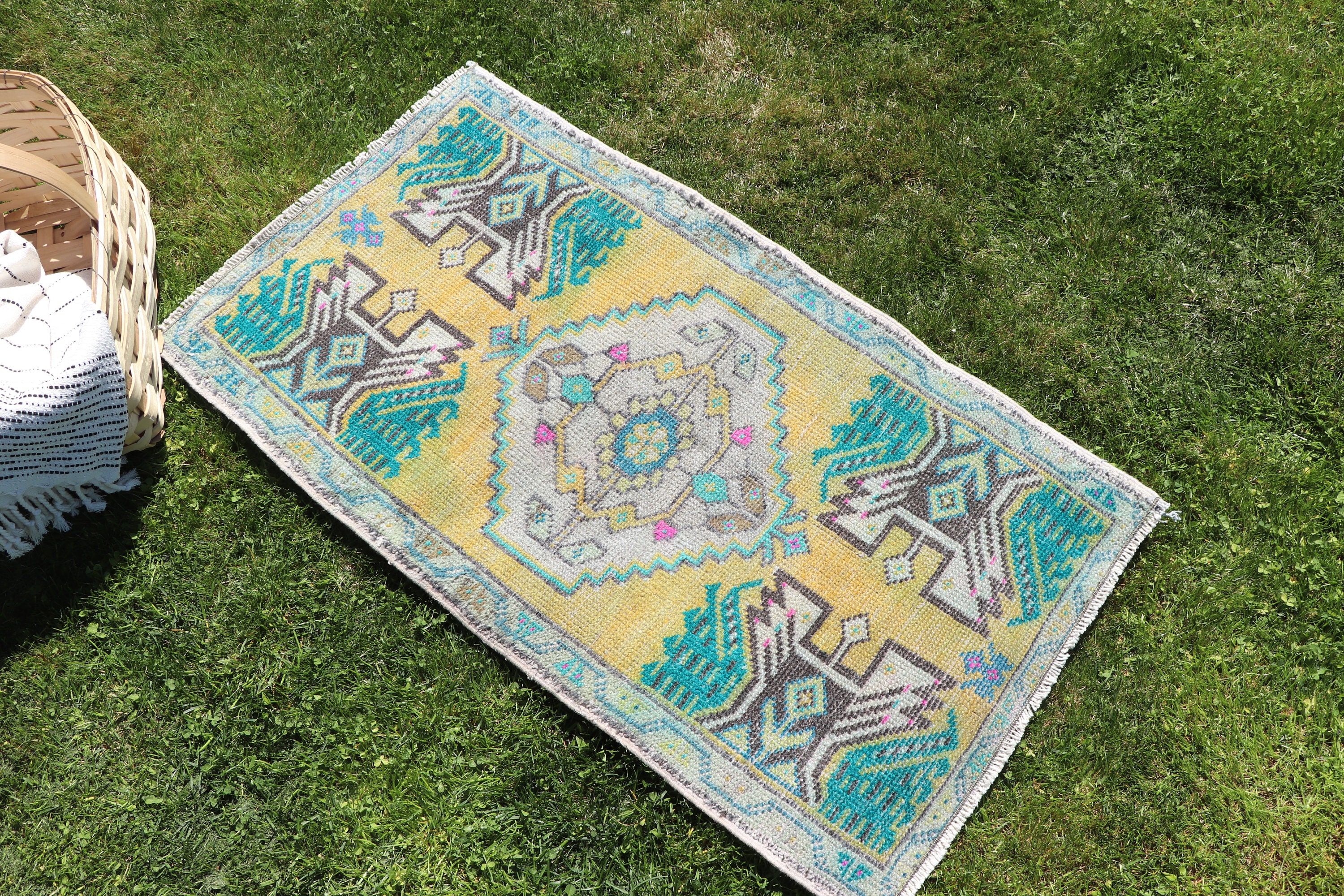 1.7x3.1 ft Small Rug, Yellow Antique Rugs, Bathroom Rugs, Turkish Rugs, Floor Rug, Vintage Rug, Handwoven Rug, Door Mat Rugs