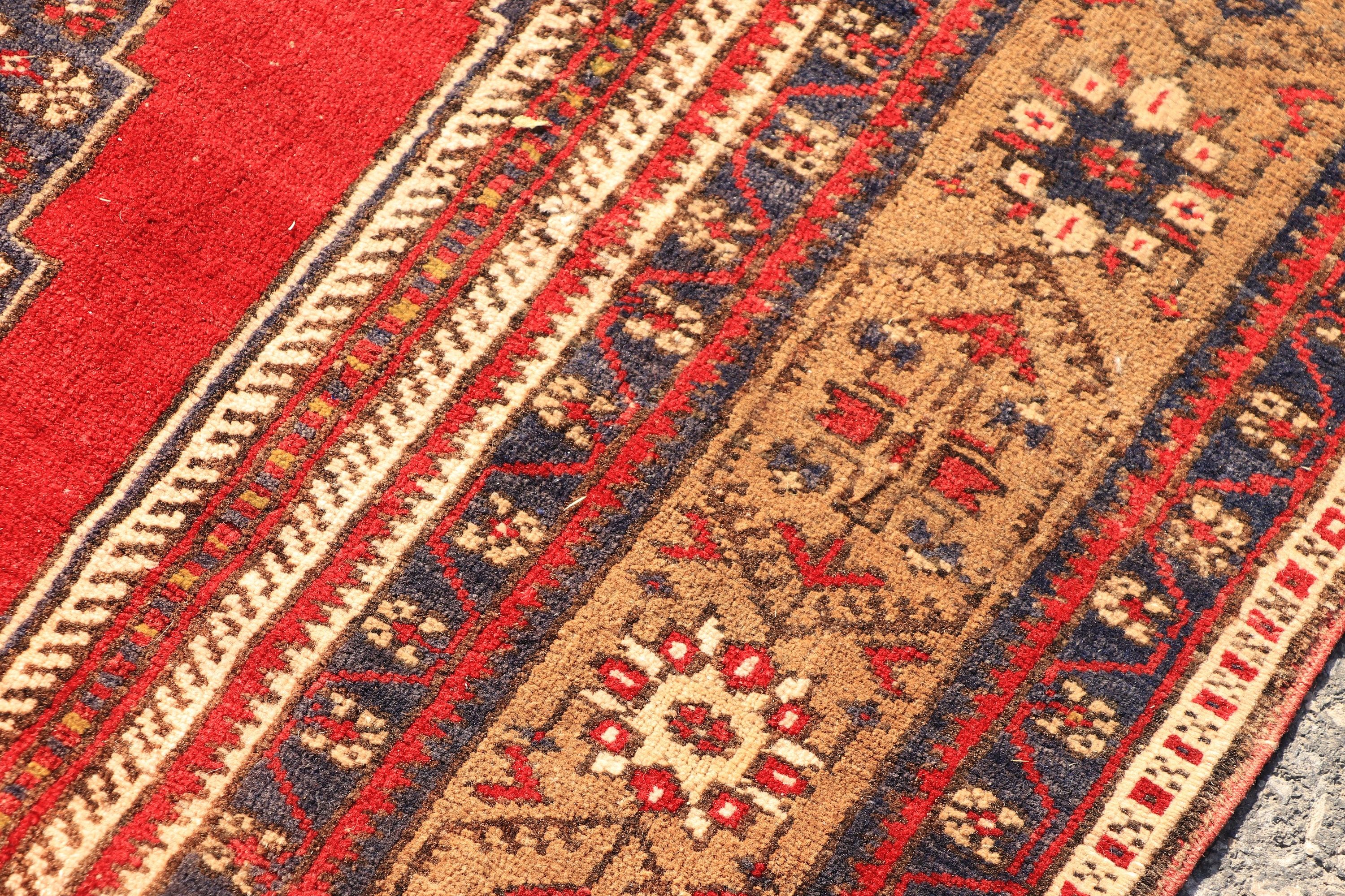 Old Rug, Oriental Rugs, Floor Rugs, Vintage Rugs, Indoor Rug, Turkish Rug, Red  3.9x7.3 ft Area Rug, Living Room Rug