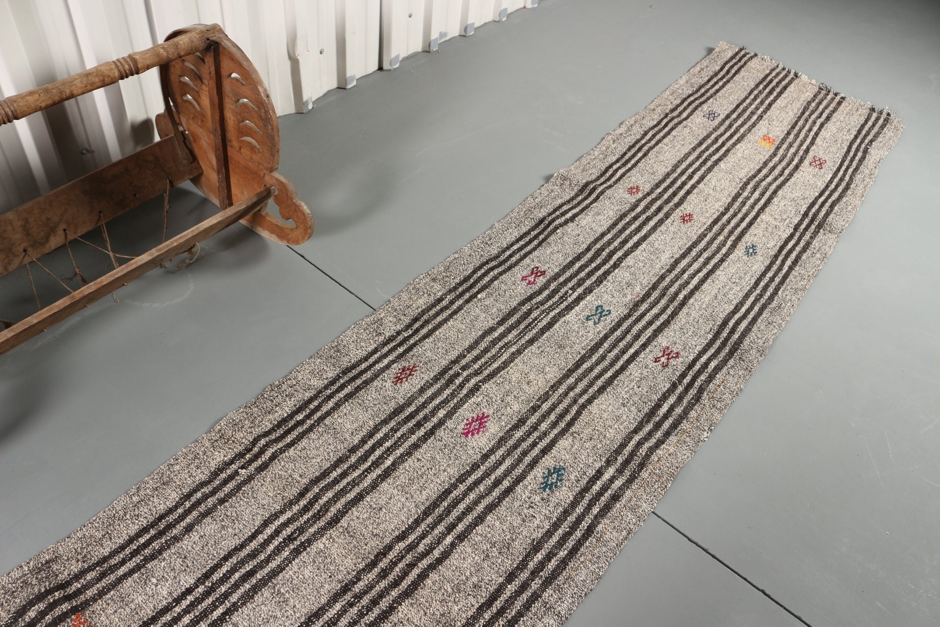 Vintage Halı, Aztek Halıları, Türk Halısı, Merdiven Halısı, Yün Halısı, Koridor Halısı, Bej 2.5x18.3 ft Runner Halısı, Kilim