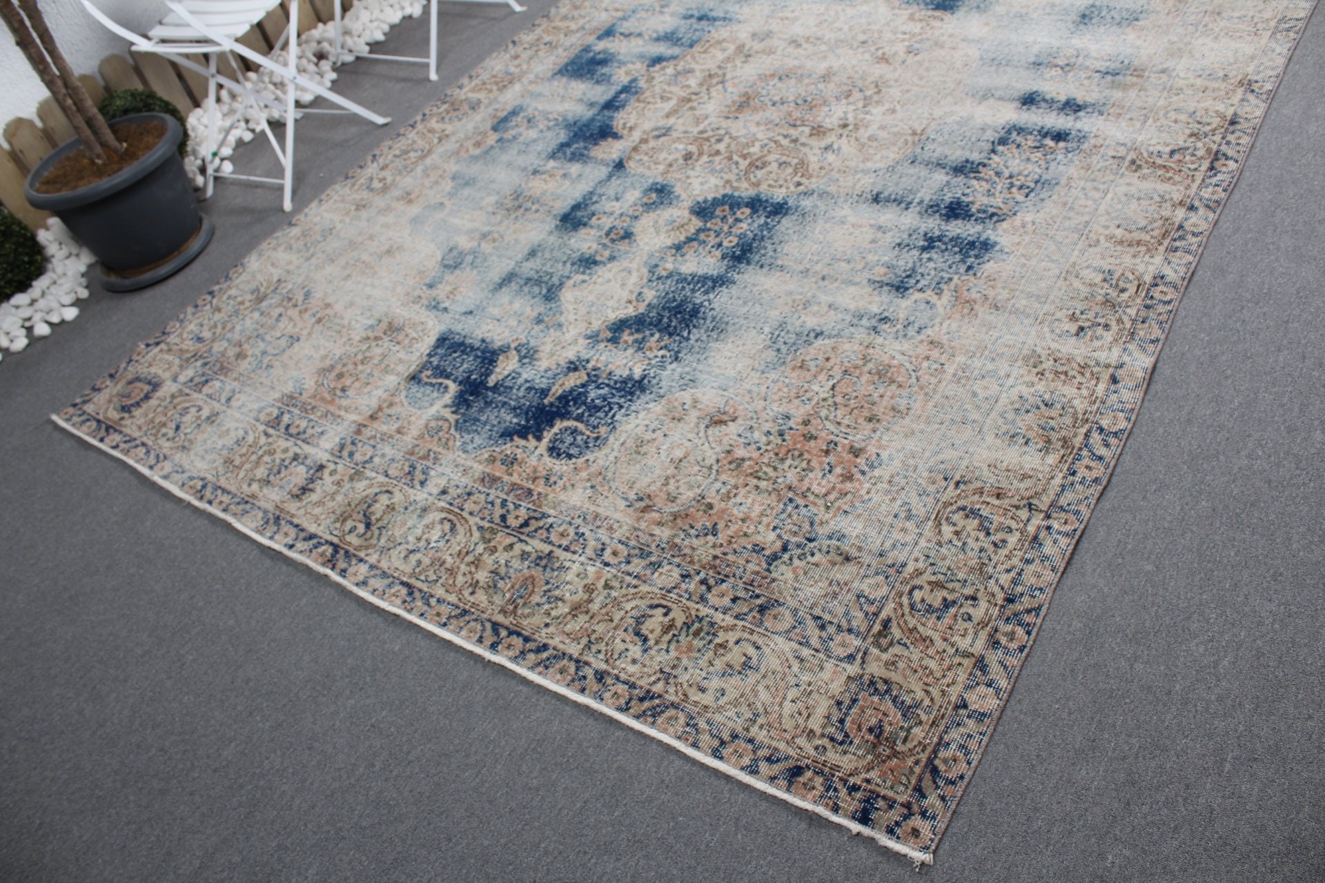 Vintage Rug, Wool Rugs, Turkish Rugs, Blue Bedroom Rug, Custom Rug, Saloon Rug, Dining Room Rugs, Anatolian Rug, 6.8x10.6 ft Oversize Rug