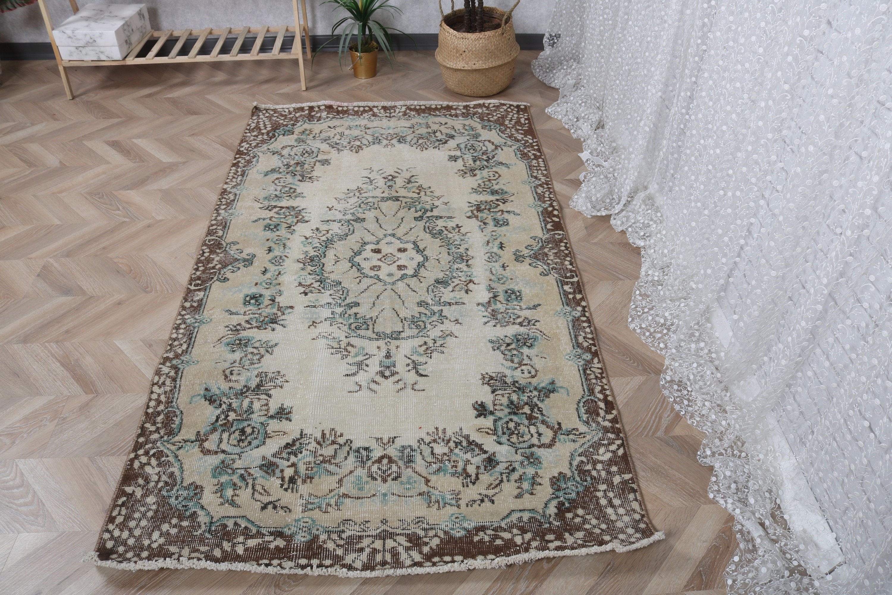 Wool Rug, Kitchen Rug, Handwoven Rugs, Cool Rugs, Vintage Rugs, 3.7x6.7 ft Area Rugs, Living Room Rugs, Beige Antique Rugs, Turkish Rugs