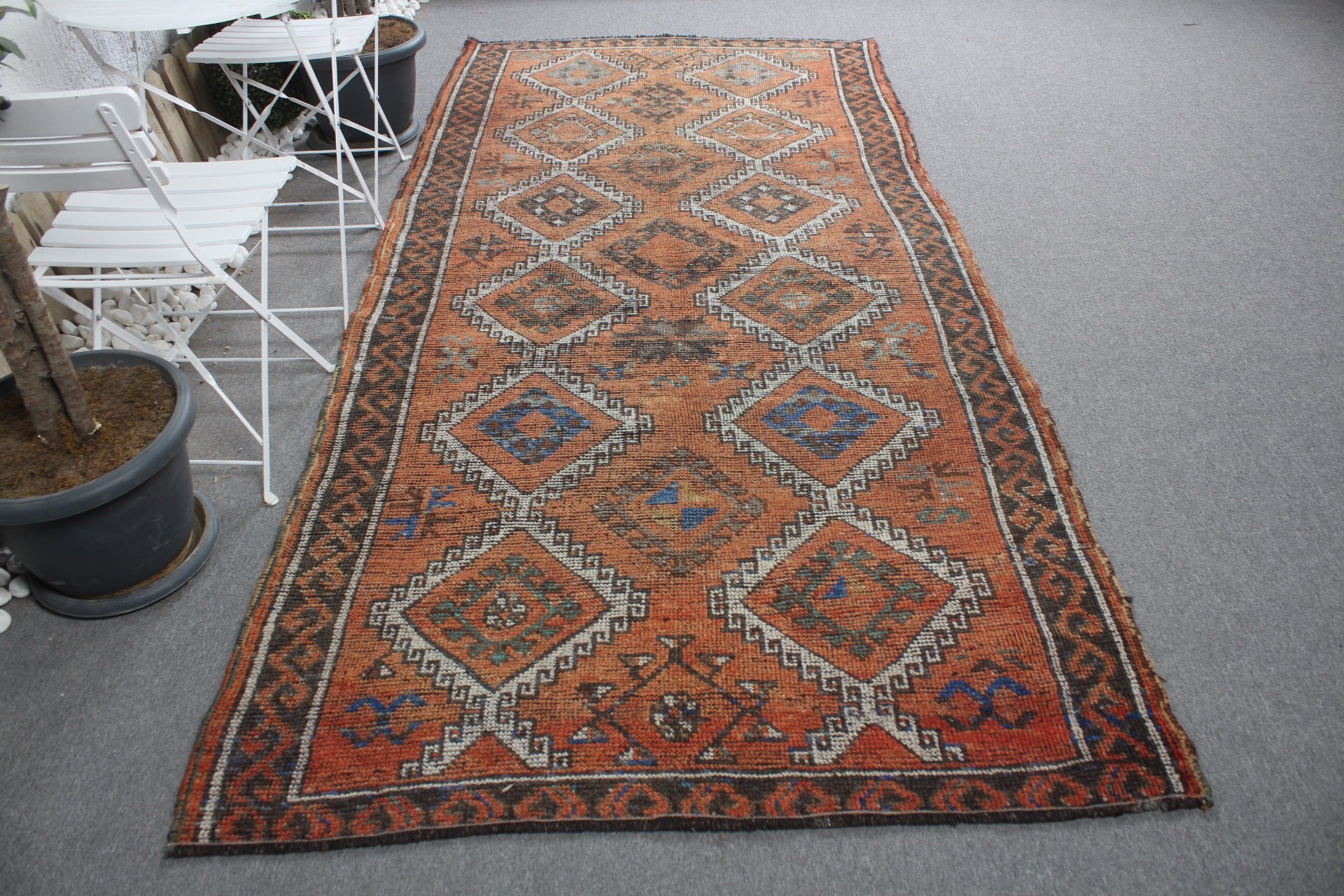 4.7x10 ft Large Rugs, Custom Rugs, Turkish Rug, Vintage Rug, Anatolian Rug, Bedroom Rugs, Cool Rugs, Dining Room Rug, Orange Home Decor Rug