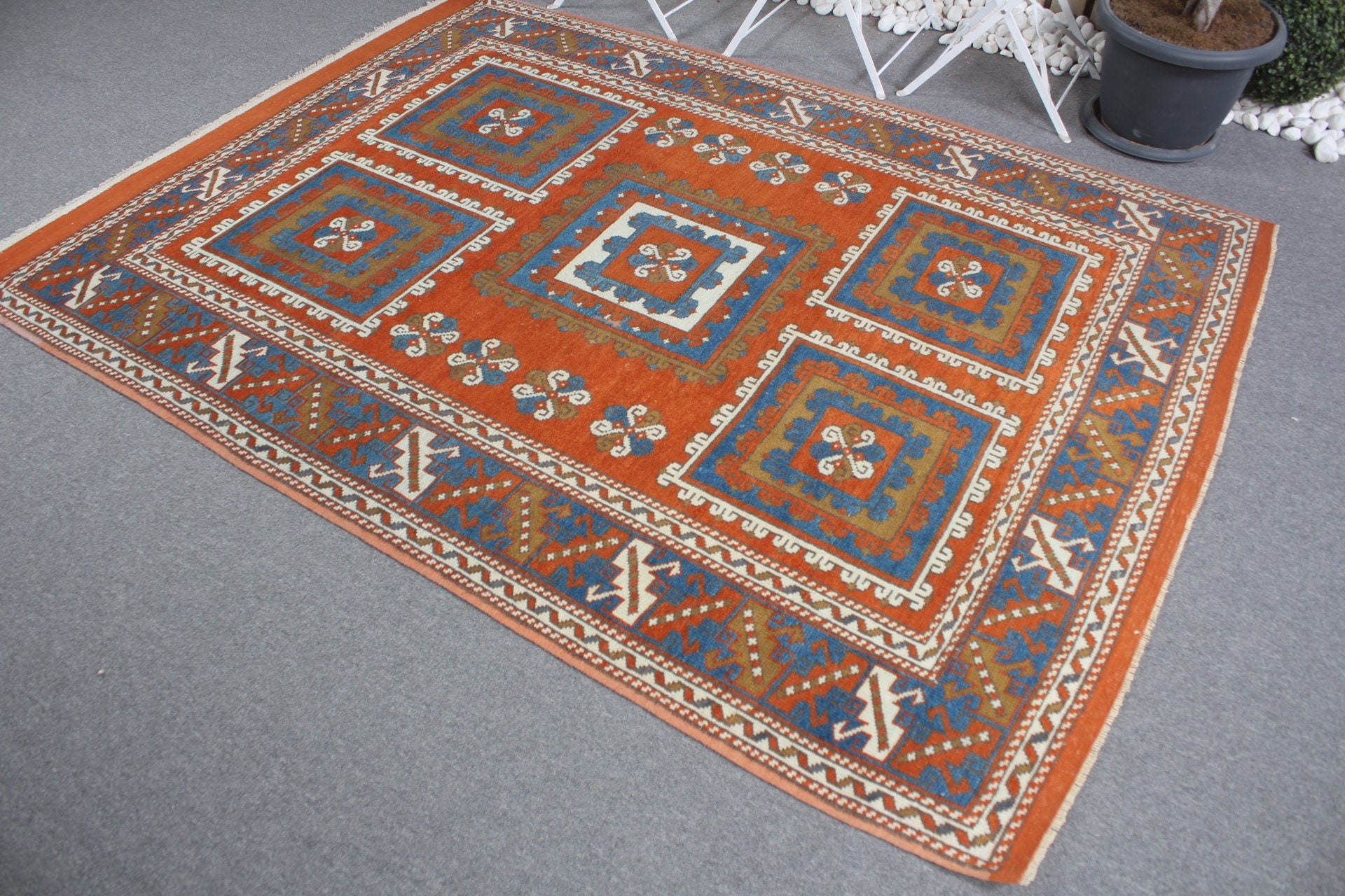 Home Decor Rug, Art Rugs, Bedroom Rug, Turkish Rugs, Dining Room Rug, Orange Anatolian Rug, Vintage Rug, 5.6x7.4 ft Large Rug