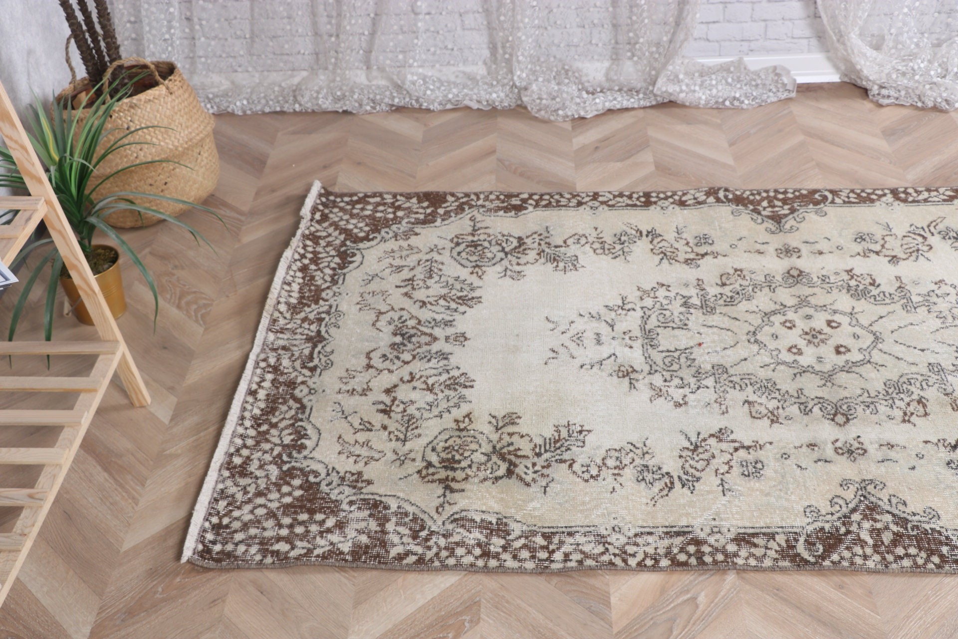 Beige  3.7x6.8 ft Area Rugs, Living Room Rug, Neutral Rug, Floor Rugs, Moroccan Rug, Boho Rug, Turkish Rugs, Vintage Rug