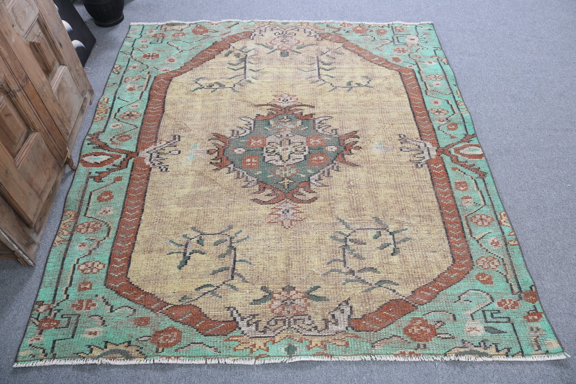 Türk Halısı, Boho Halısı, Antika Halılar, Sarı Açıklama Halısı, Vintage Halılar, Oushak Alan Halıları, Ofis Halısı, 5x5.5 ft Alan Halısı, Yer Halısı