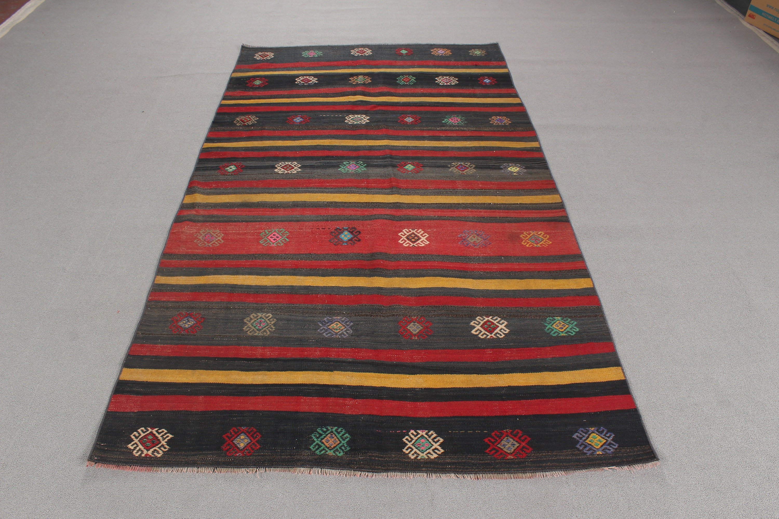 Aztek Halısı, Bildiri Halısı, 4.2x7.6 ft Alan Halısı, Vintage Halılar, Çocuk Halısı, Türk Halıları, Sarı Geometrik Halı, Yün Halı, Kilim, Yatak Odası Halıları