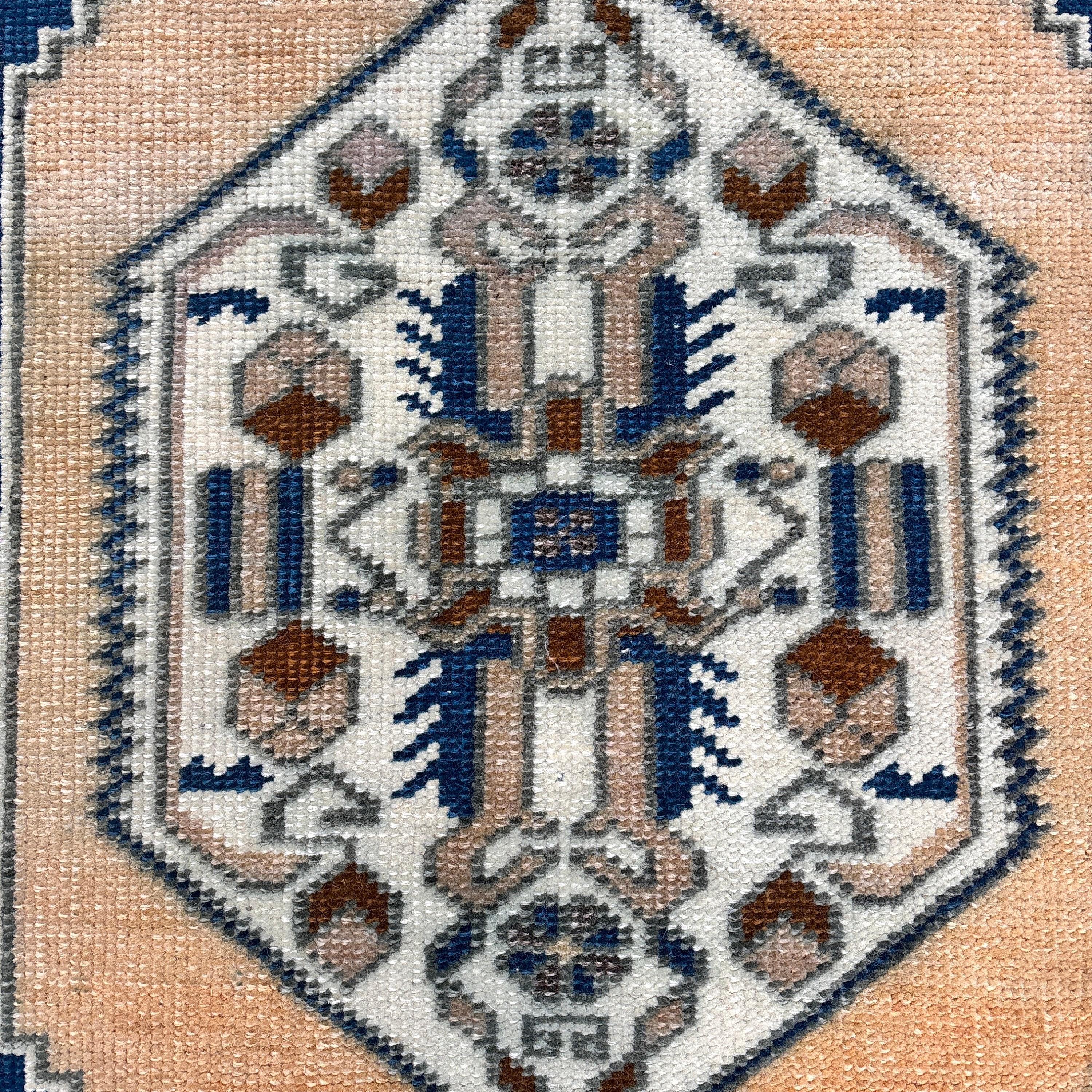 Banyo Halısı, Giriş Halıları, Türk Halısı, 1,6x3,1 ft Küçük Halı, Mavi Modern Halı, Vintage Halılar, Antika Halı, Geometrik Halılar, Küçük Alan Halısı