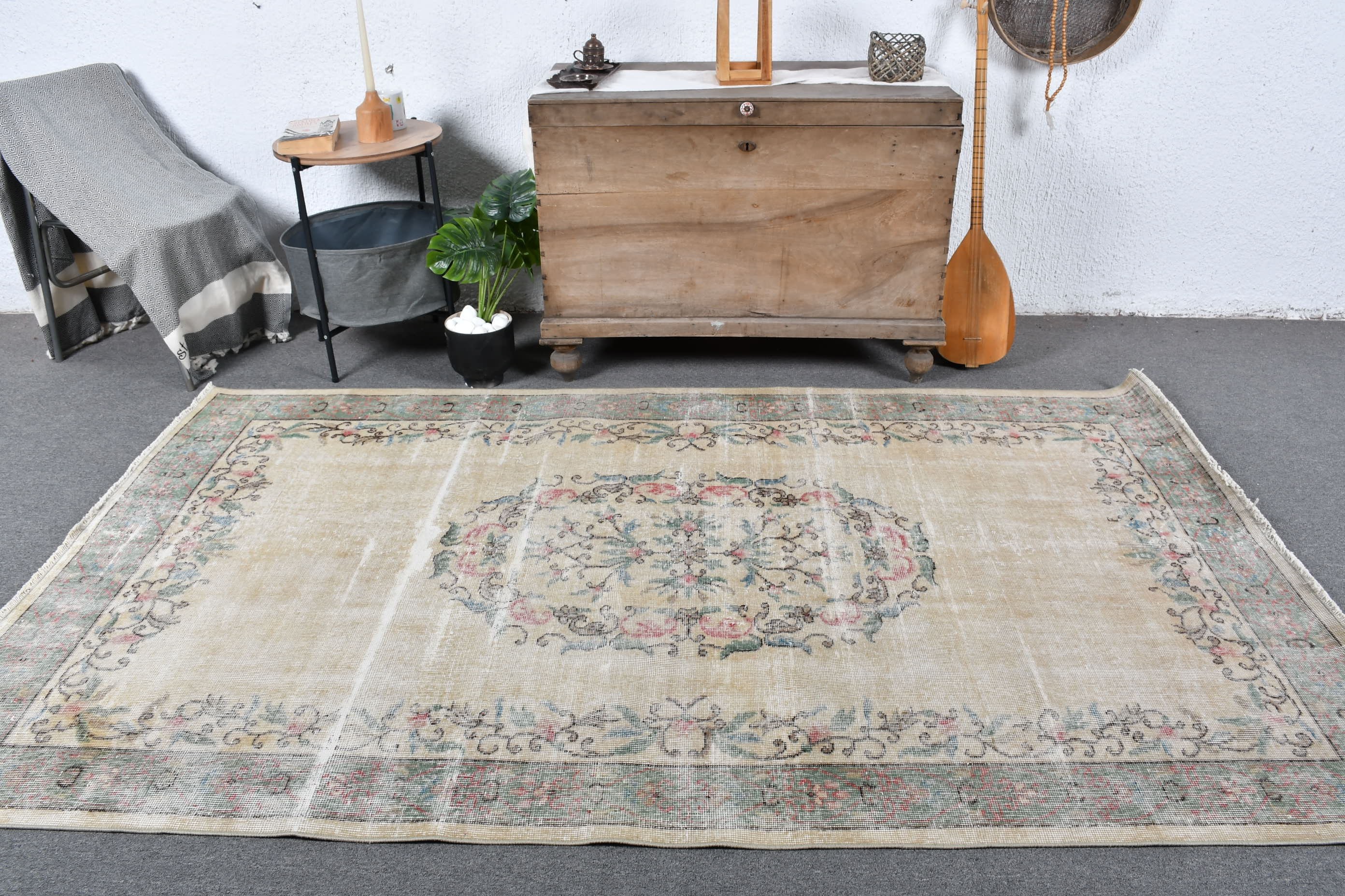 4.7x8.1 ft Area Rug, Turkish Rug, Wool Rug, Indoor Rugs, Bedroom Rugs, Vintage Rug, Vintage Area Rug Rugs, Rugs for Indoor, Beige Wool Rug