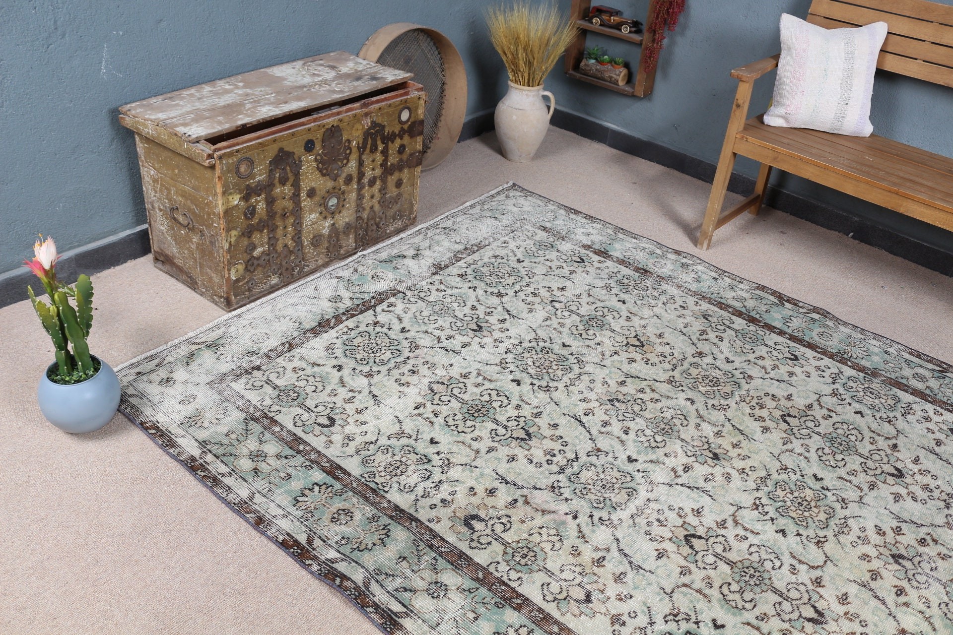 Green Cool Rug, Turkish Rugs, Bedroom Rug, Kitchen Rug, Rugs for Dining Room, Dining Room Rug, Vintage Rug, 5.8x9.2 ft Large Rug, Old Rug